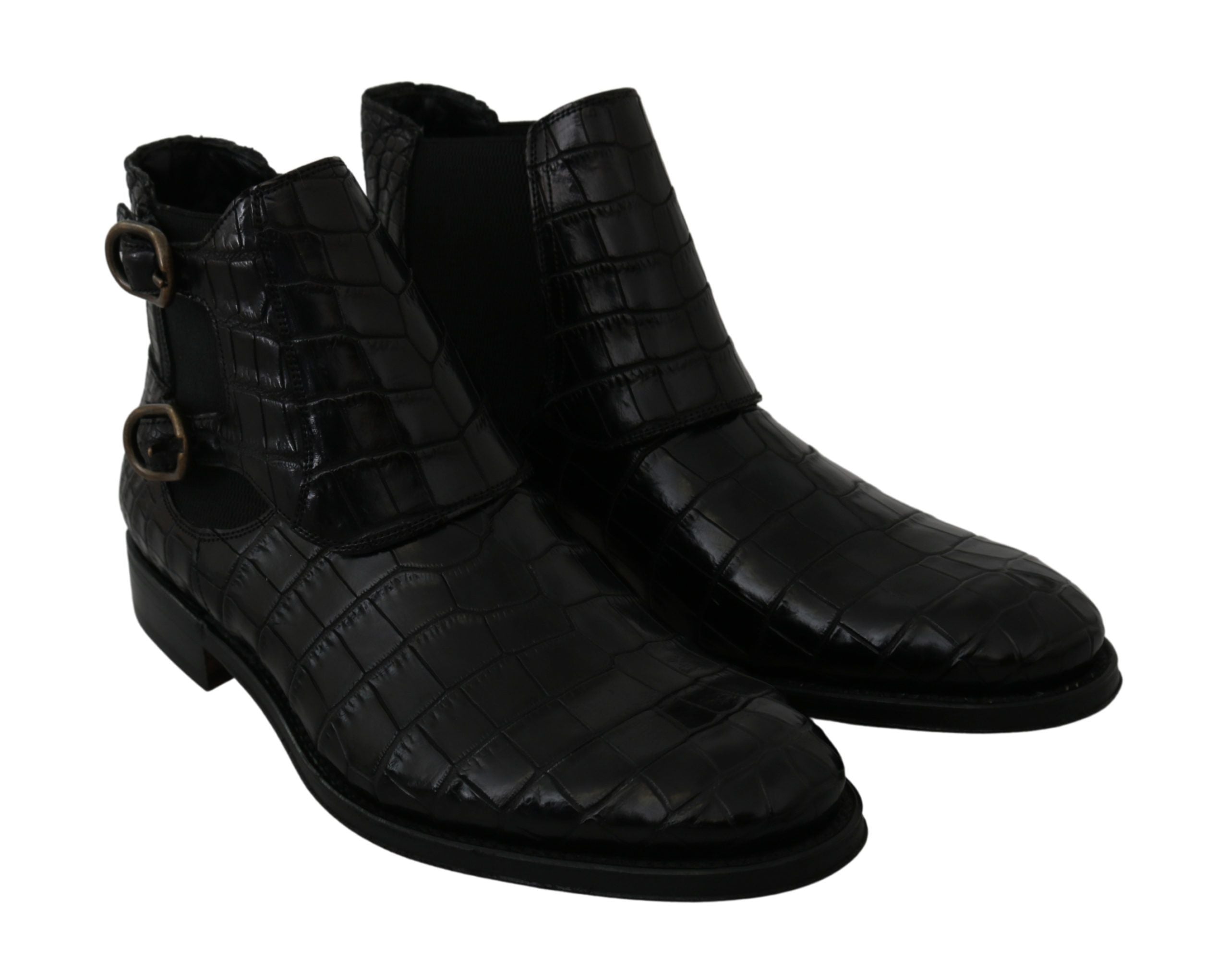 Dolce & Gabbana Svarta Derbystövlar i Krokodilskinn