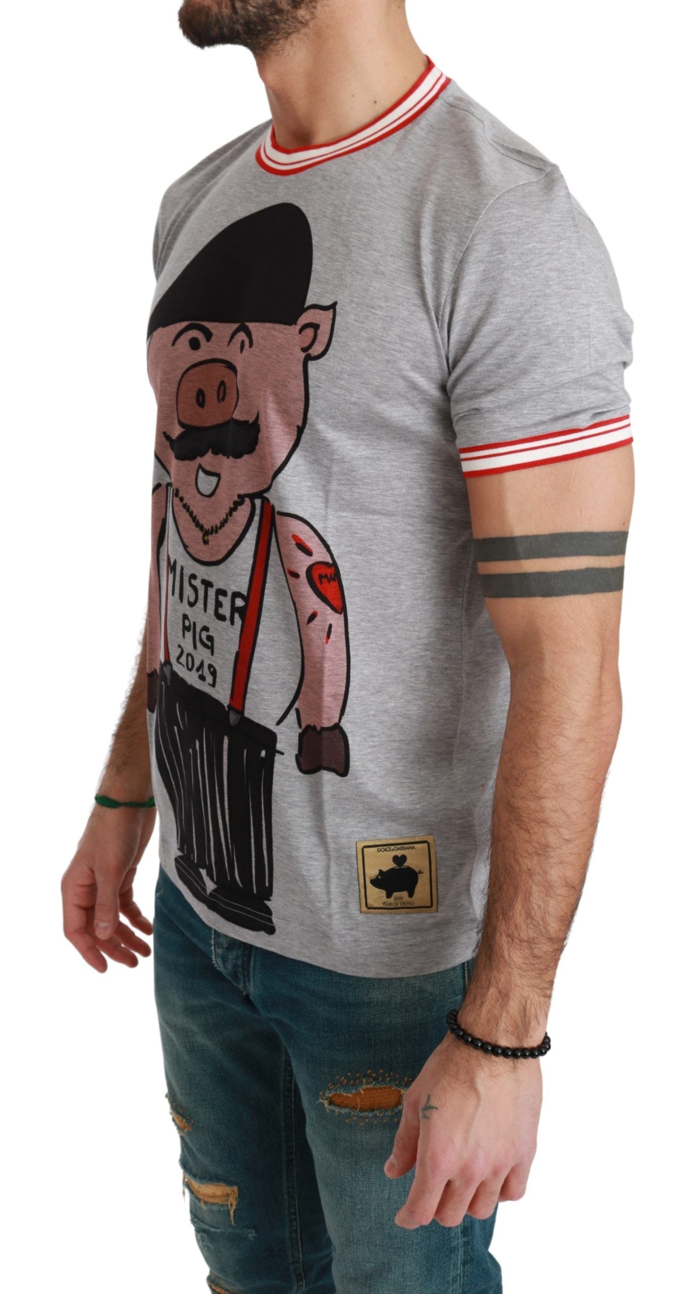 Dolce & Gabbana Grå bomullstopp 2019 Grisens år T-shirt