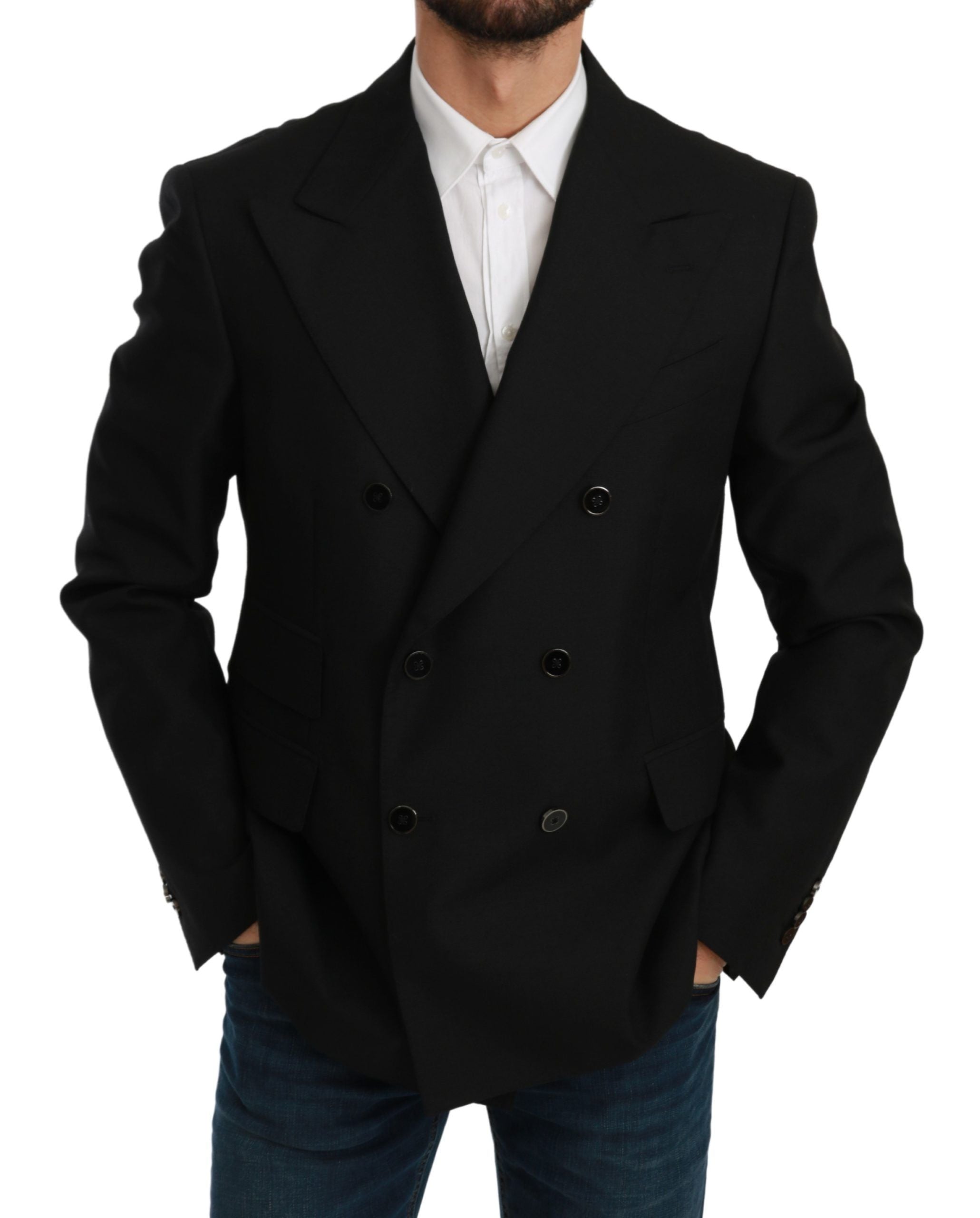 Dolce & Gabbana Svart Slim Fit Jacka Kappa Ullkavaj