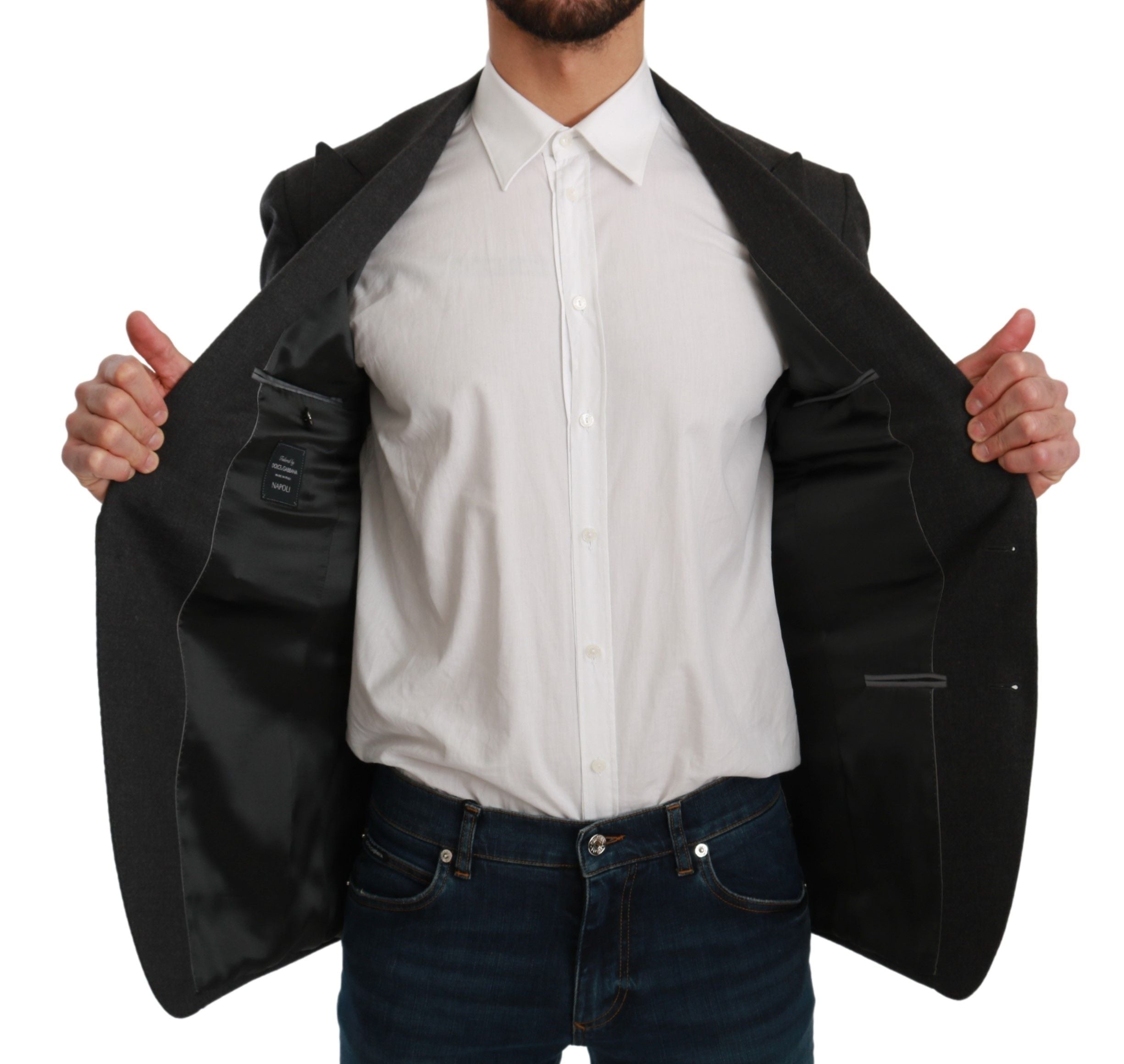 Dolce & Gabbana Grå NAPOLI Slim Fit Jacka Ullkavaj