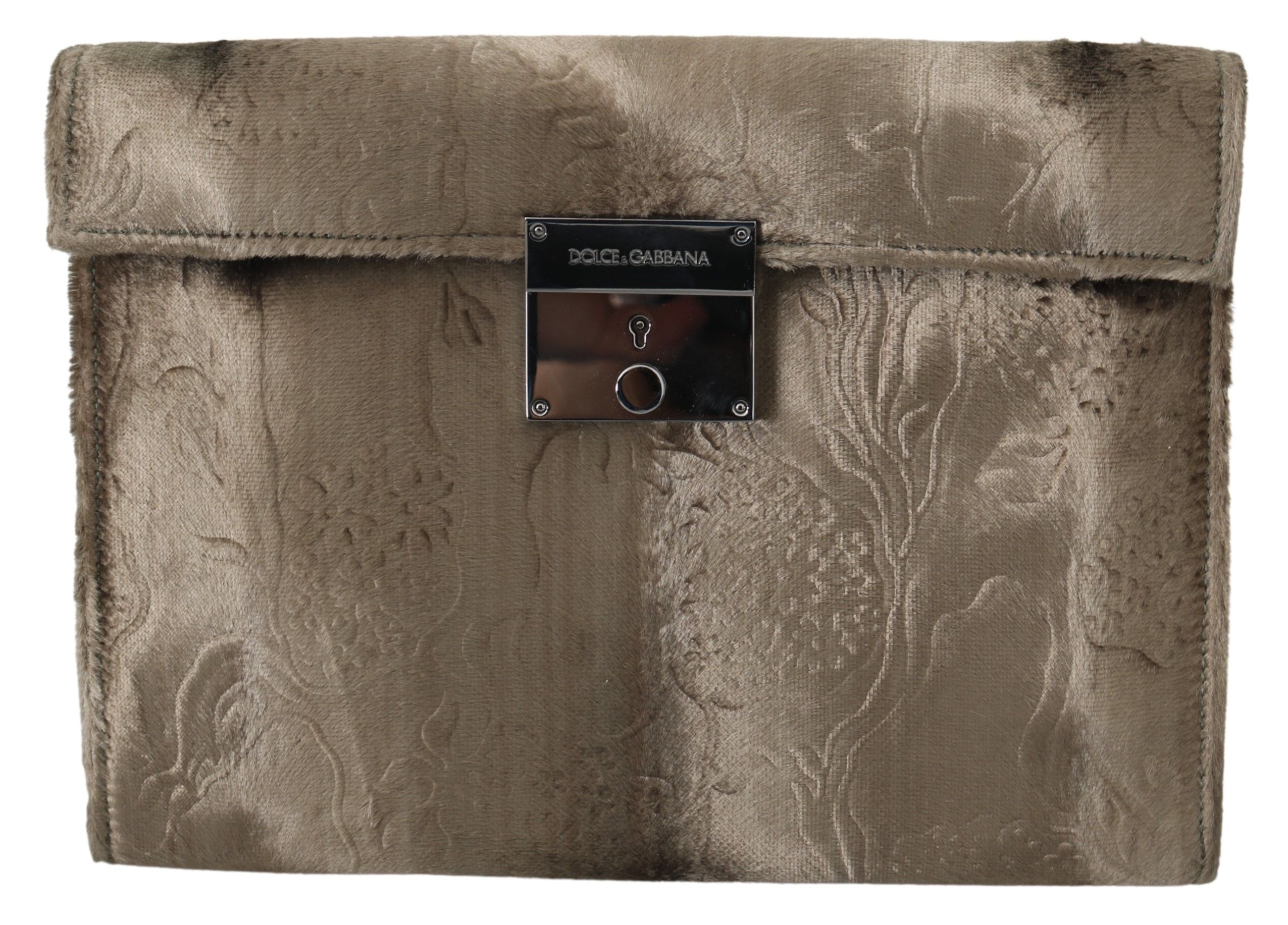 Dolce & Gabbana Beige Sammet Blommig Läder Herrdokumentportfölj