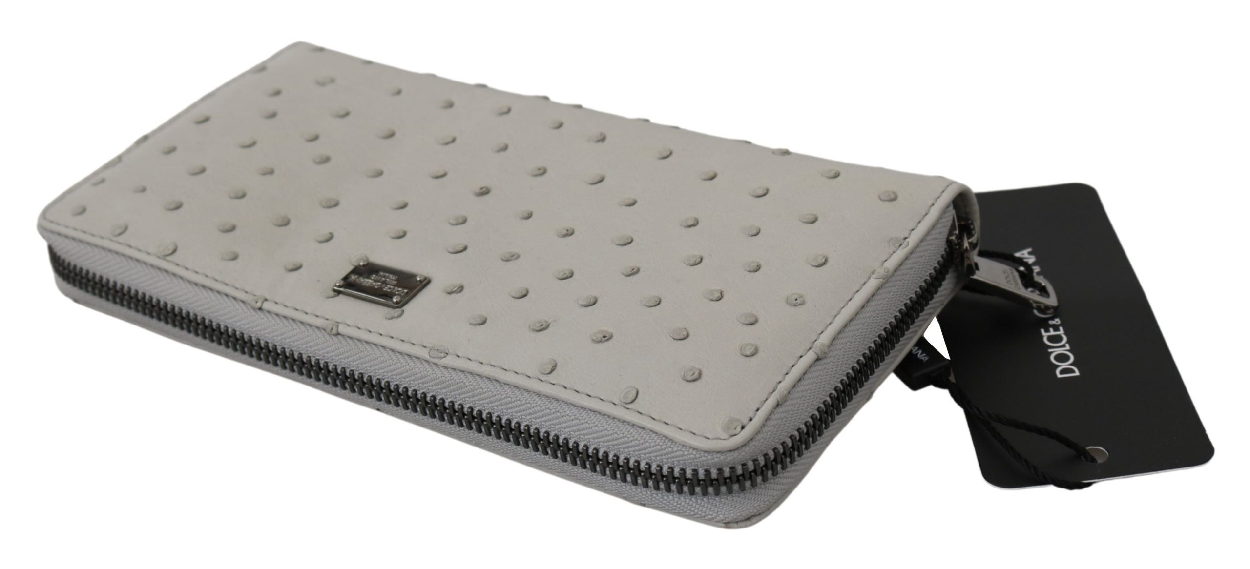 Dolce & Gabbana Vitt Strutsläder Continental Herr Clutch Plånbok