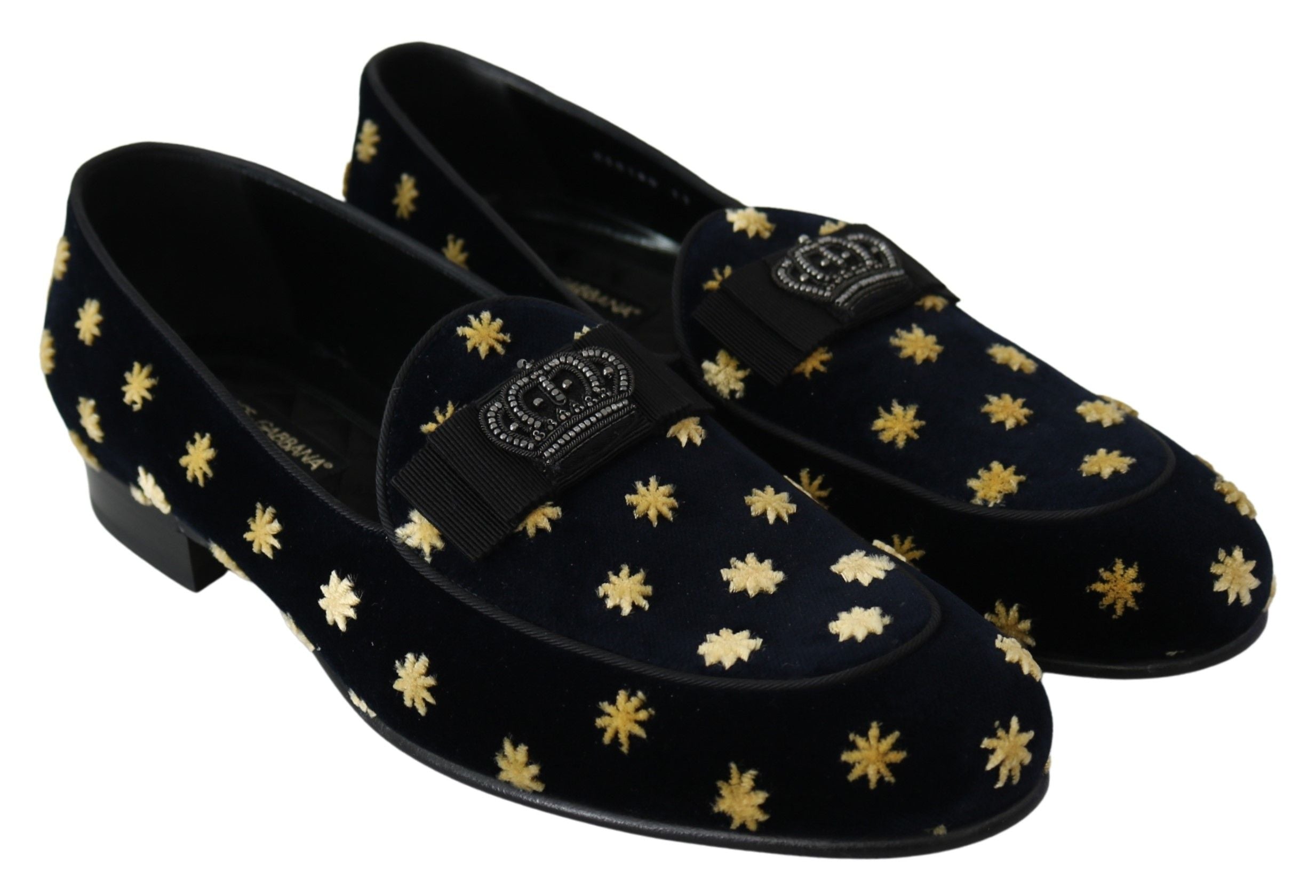 Dolce & Gabbana Blå Sammetskrona Tofflor Loafers Skor