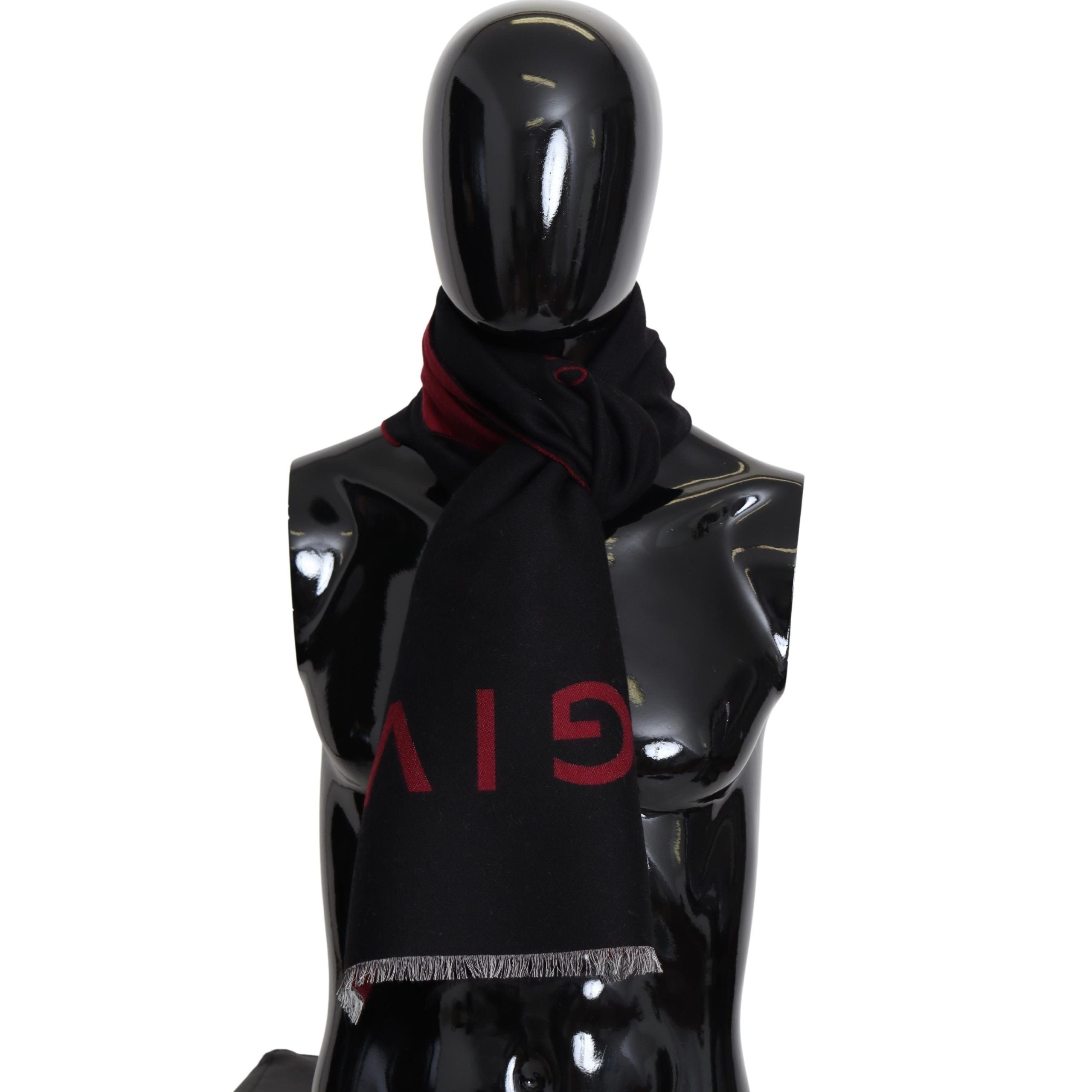 Givenchy Svart Röd Ull Unisex Vinter Varm Omlottsjal