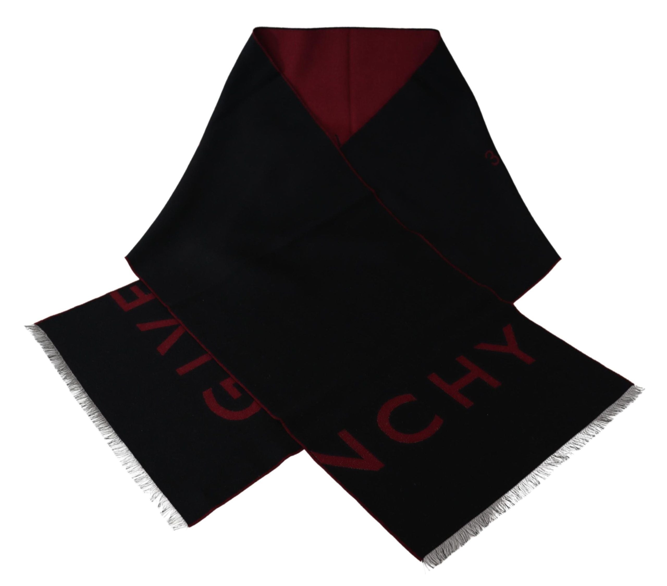 Givenchy Svart Röd Ull Unisex Vinter Varm Omlottsjal