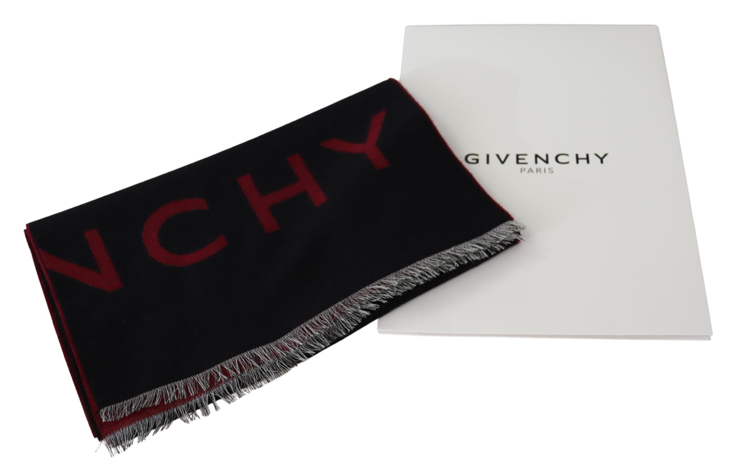 Givenchy Svart Röd Ull Unisex Vinter Varm Omlottsjal