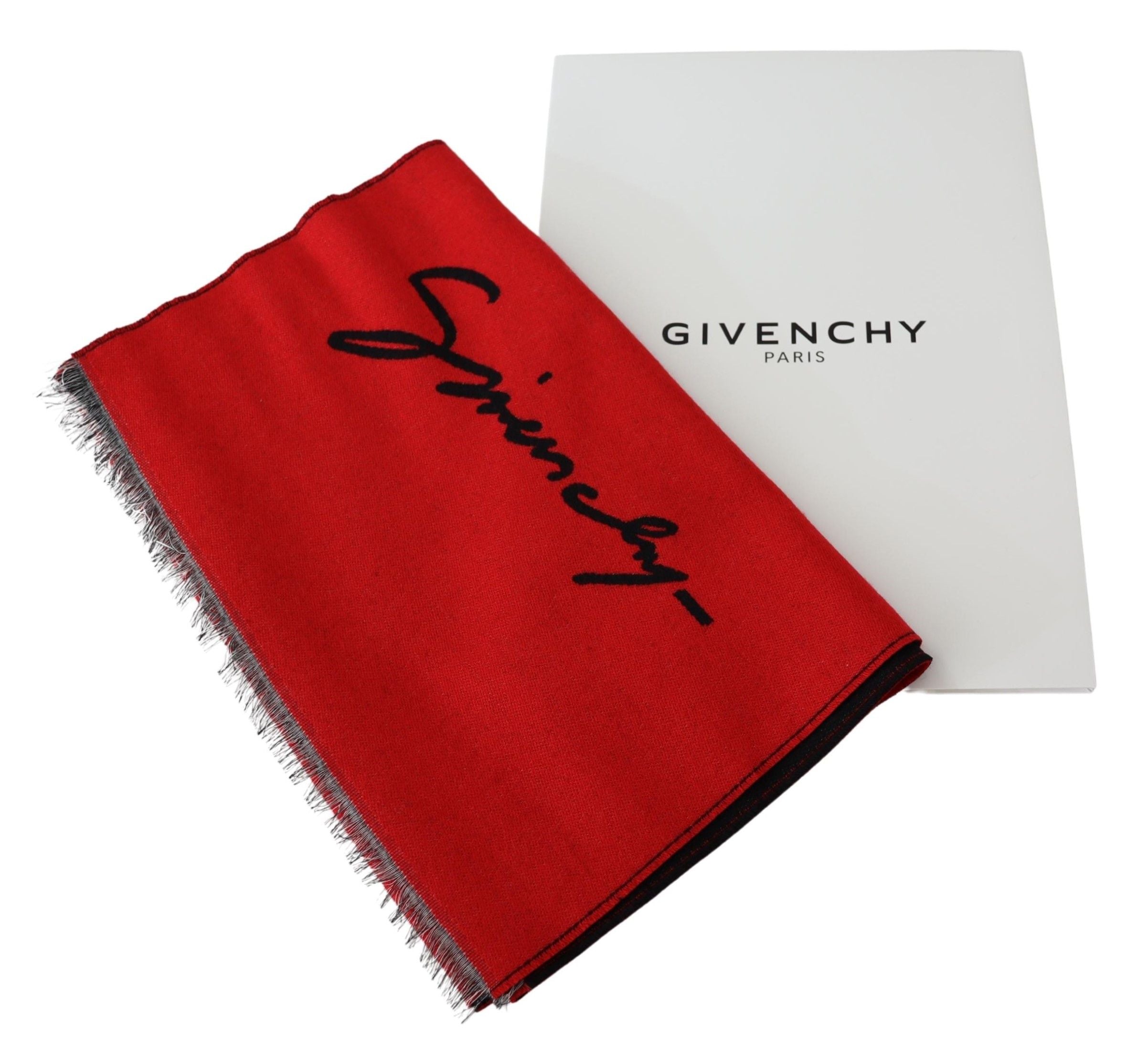Givenchy Röd Svart Ull Unisex Vinter Varm Halsduk Omlottsjal