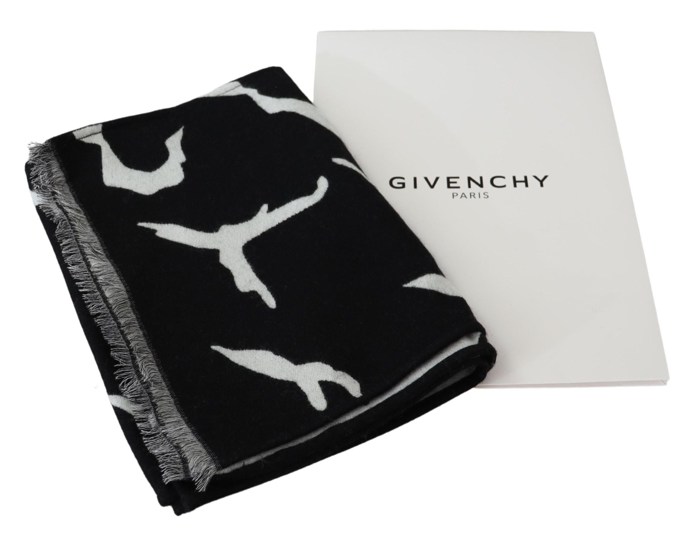 Givenchy Svart Vit Ull Unisex Vinter Varm Halsduk Omlottsjal