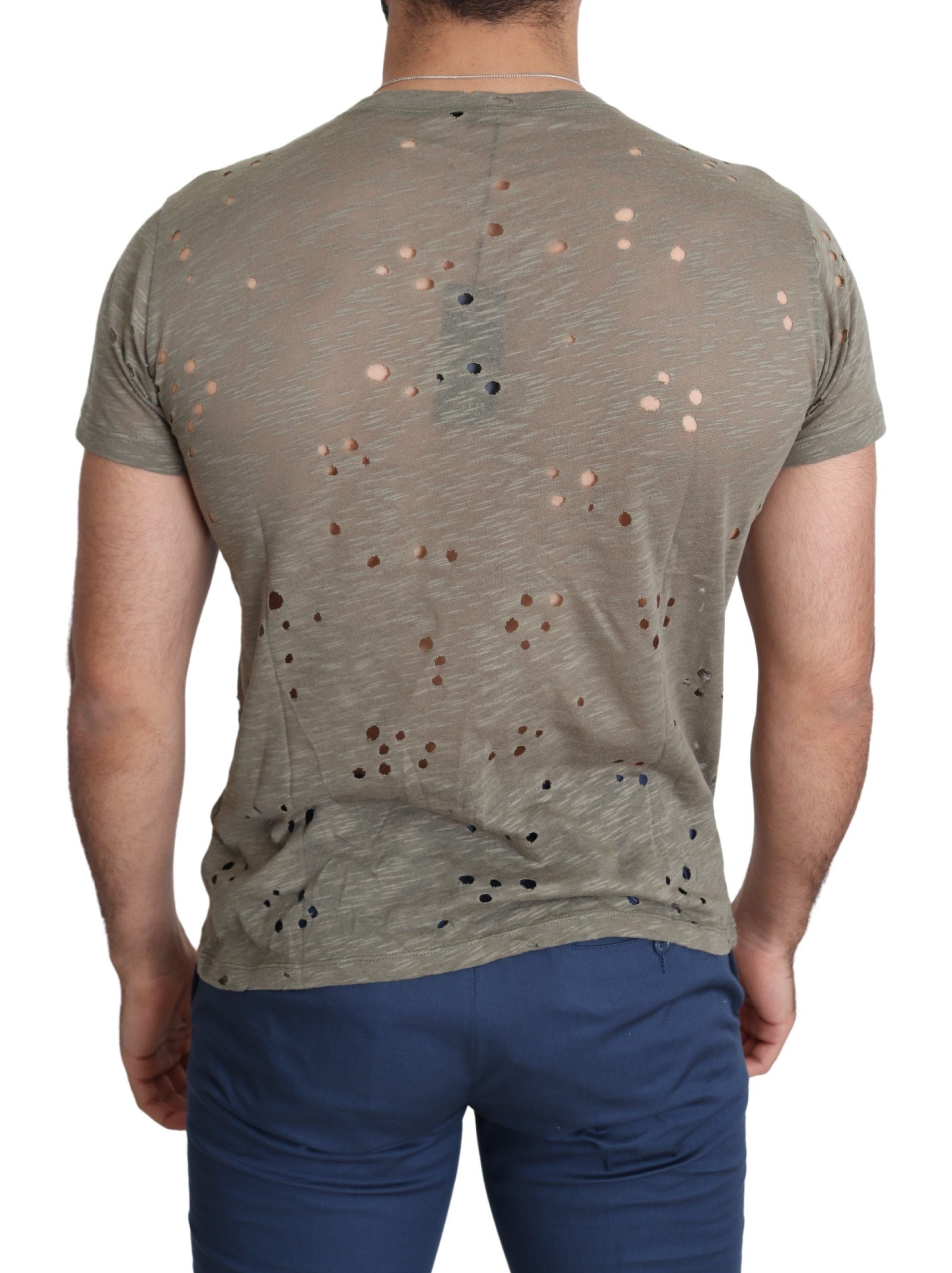Guess Brun Bomull Stretchig Logotyptryck Herr Casual Perforerad T-shirt