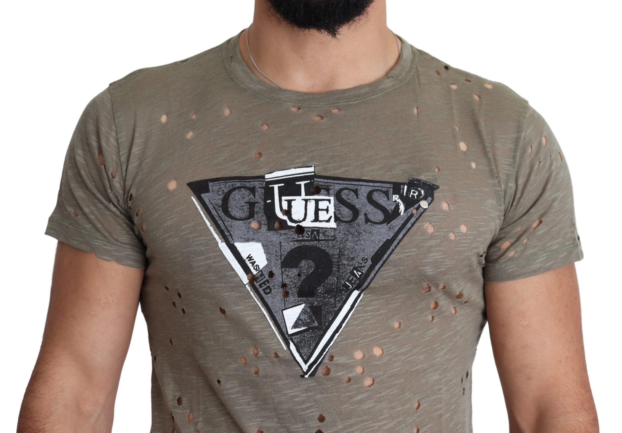 Guess Brun Bomull Stretchig Logotyptryck Herr Casual Perforerad T-shirt