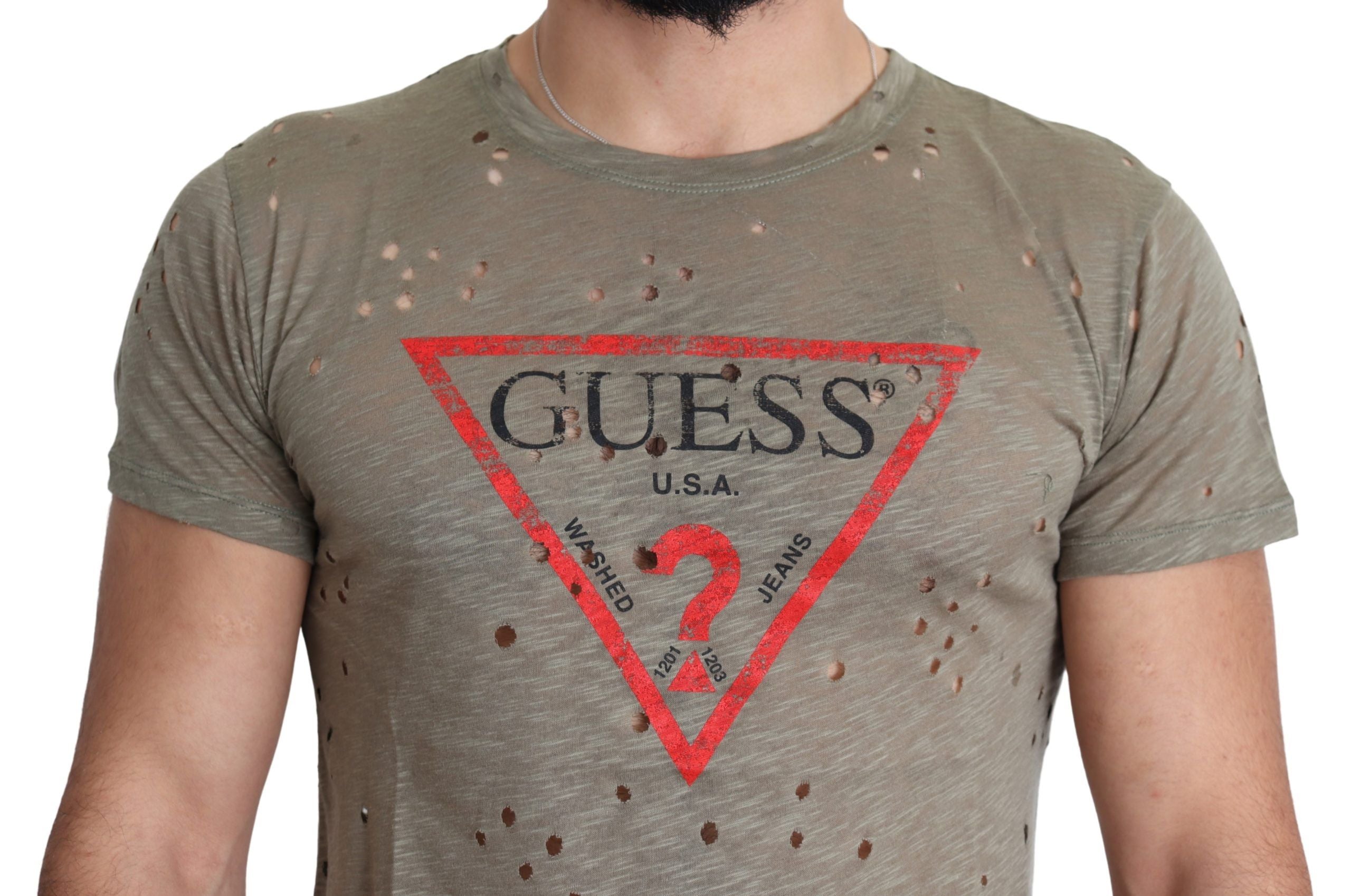 Guess Brun Bomull Stretchig Logotyptryck Herr Casual Perforerad T-shirt