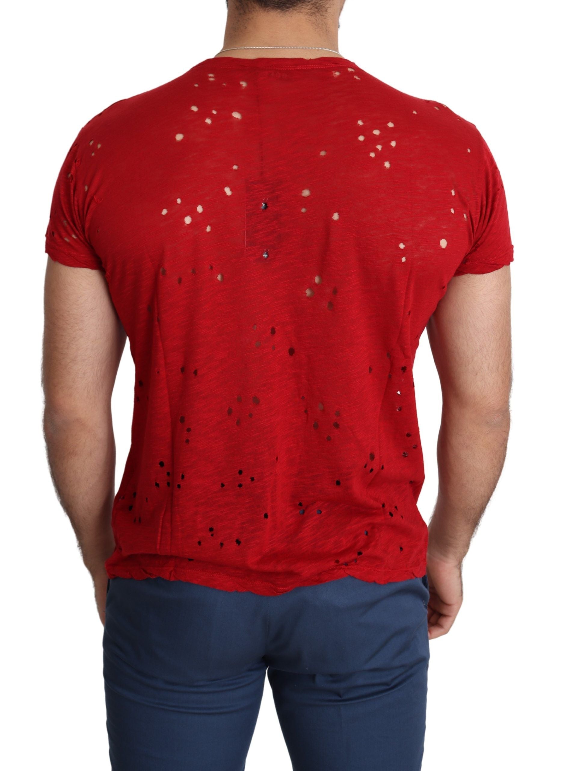 Guess Röd Bomullslogotyp Herr Avslappnad Topp Perforerad T-shirt
