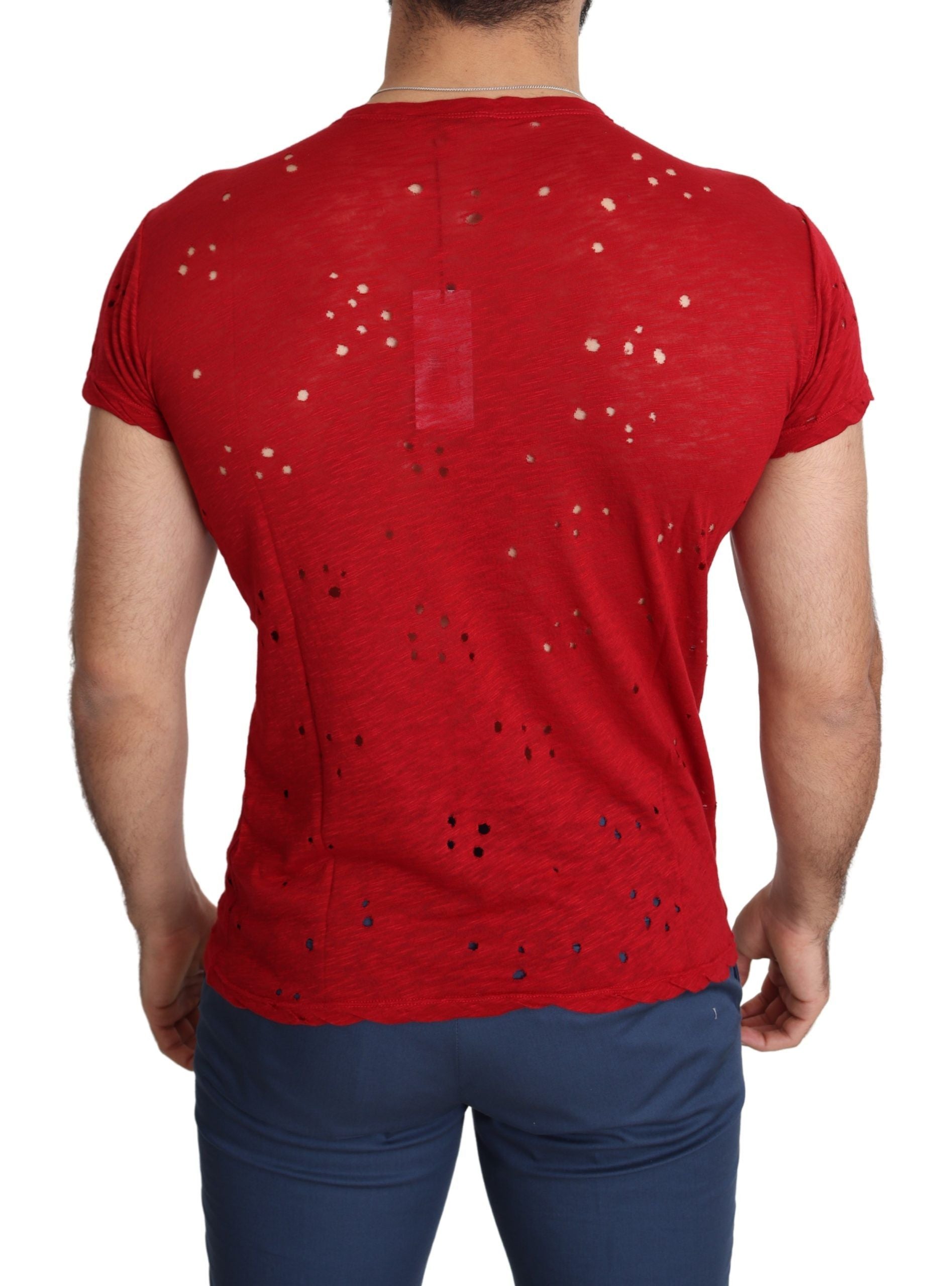 Guess Röd Bomullslogotyp Herr Avslappnad Topp Perforerad T-shirt