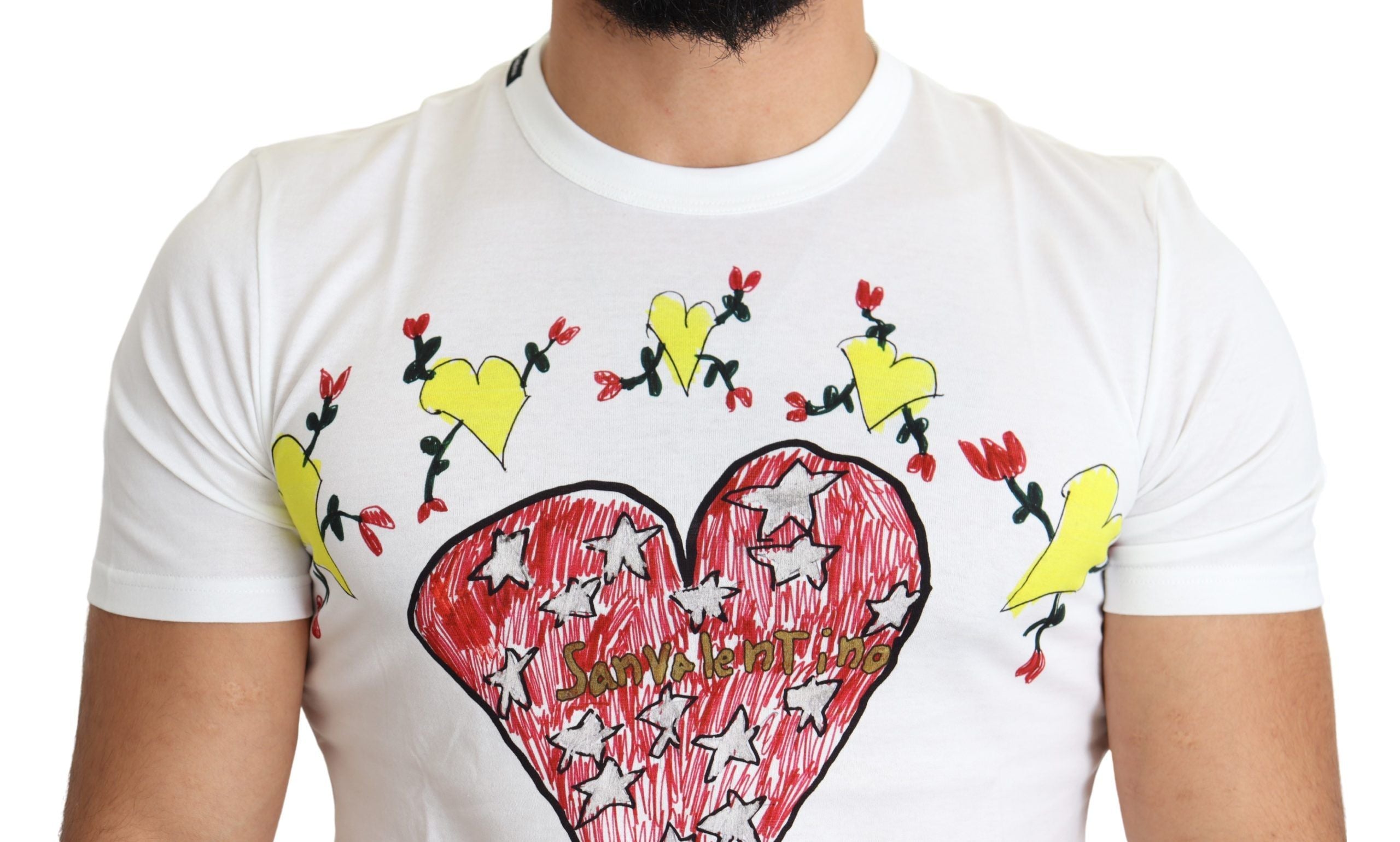 Dolce & Gabbana Vit Valentine-tryckt bomulls-t-shirt för män