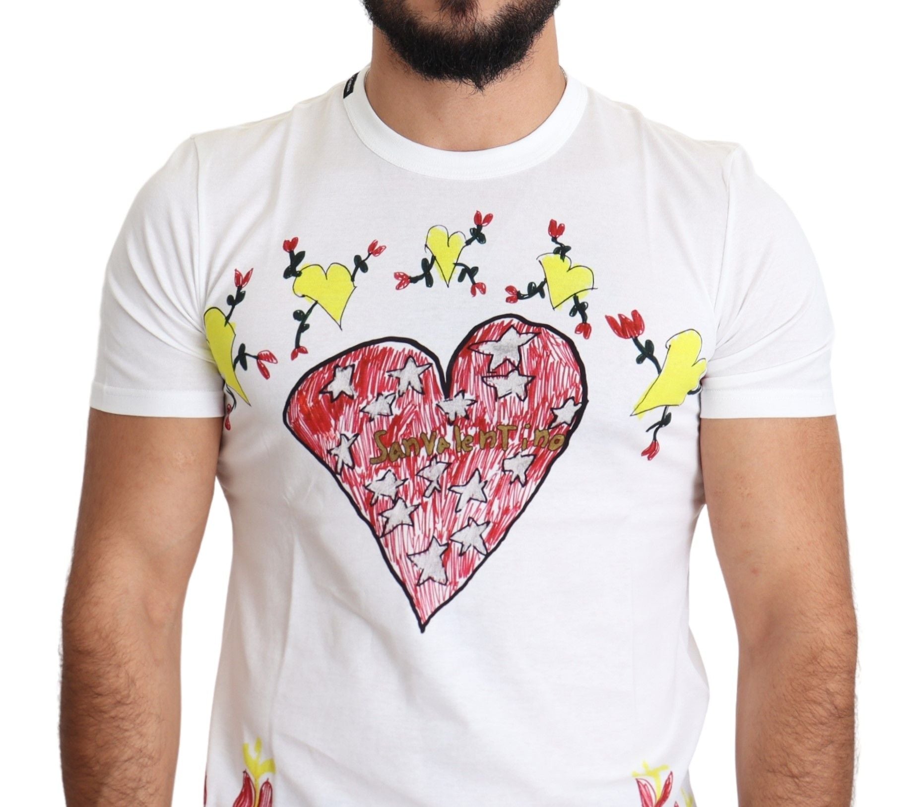 Dolce & Gabbana Vit Valentine-tryckt bomulls-t-shirt för män