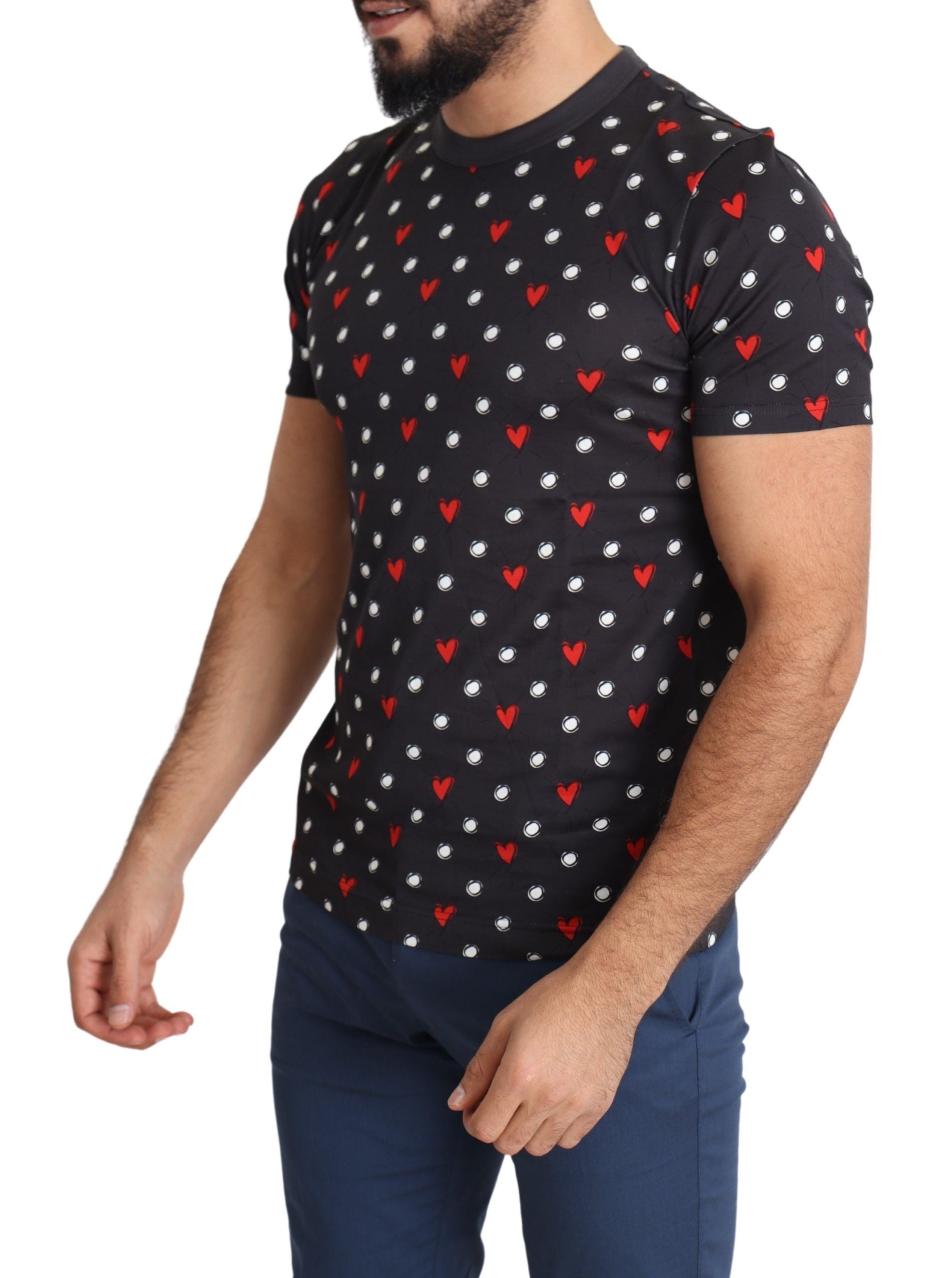 Dolce & Gabbana Mörkgrå Hjärttryckt Bomull Herr T-shirt