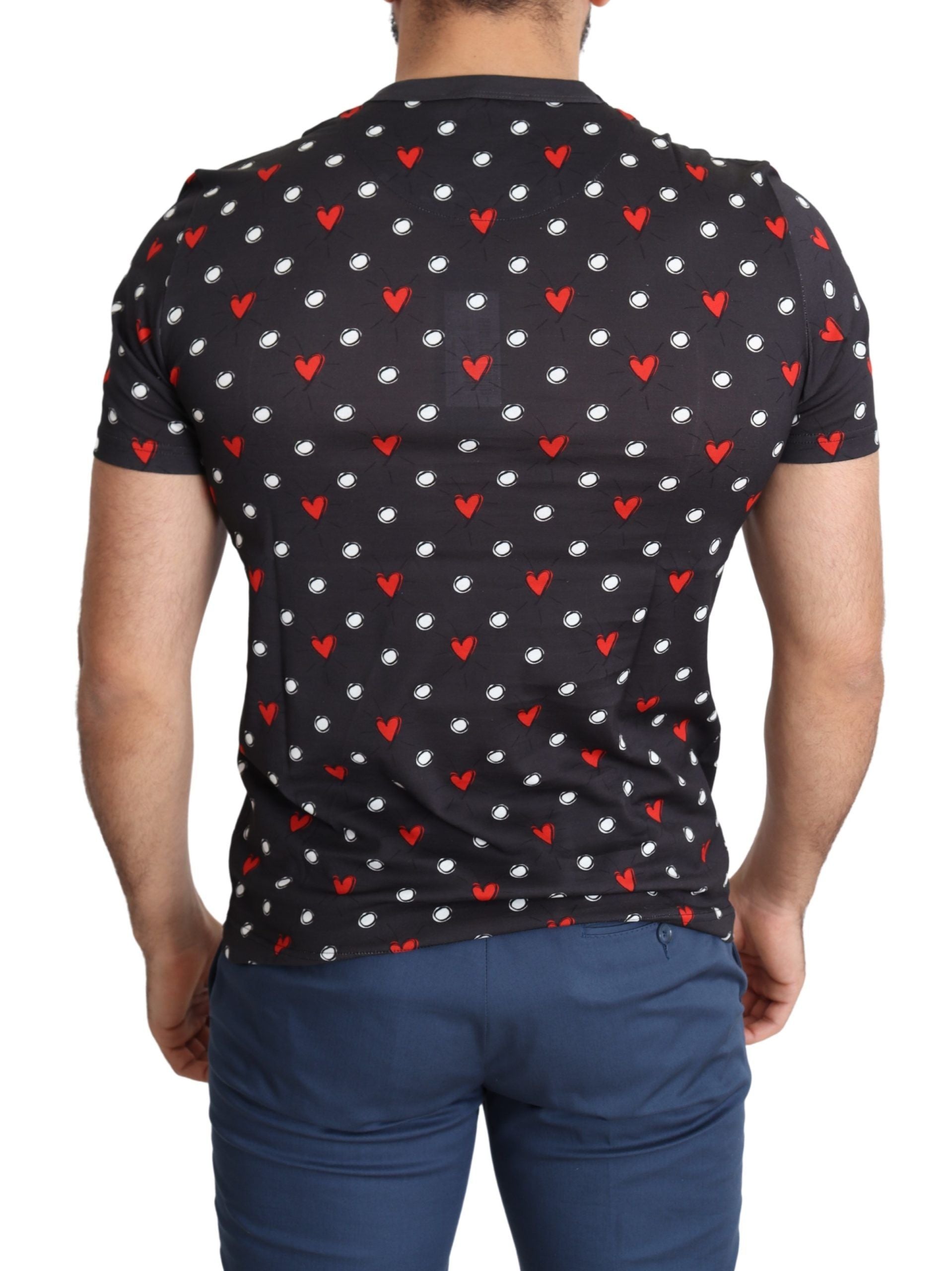 Dolce & Gabbana Mörkgrå Hjärttryckt Bomull Herr T-shirt