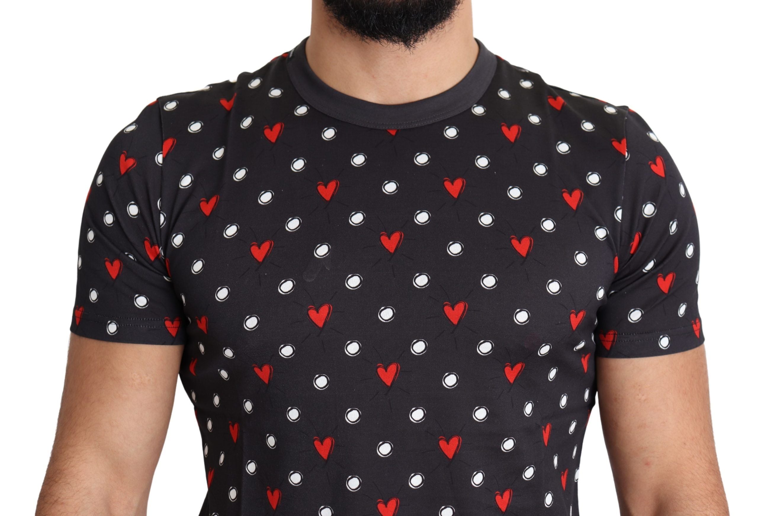 Dolce & Gabbana Mörkgrå Hjärttryckt Bomull Herr T-shirt