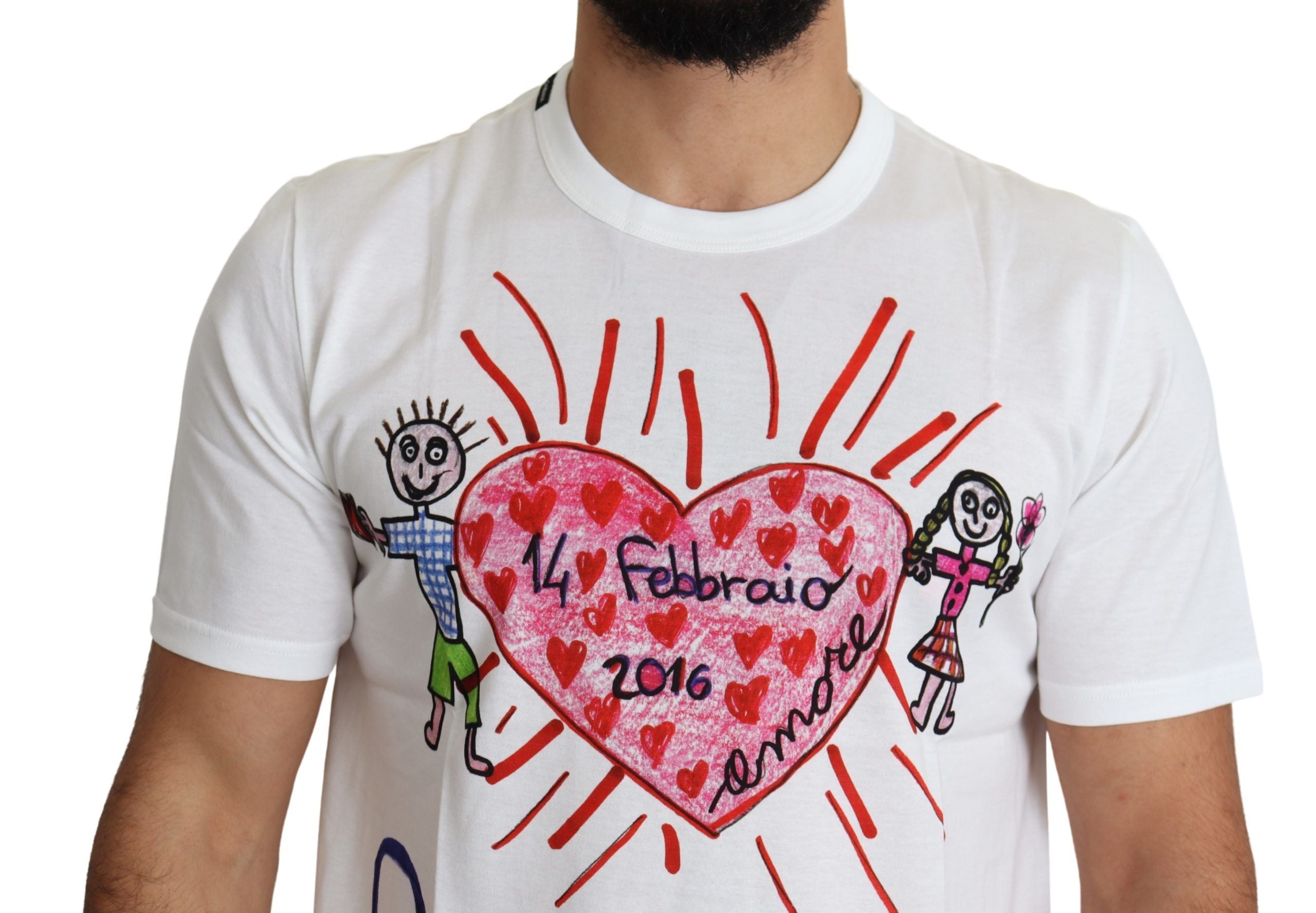 Dolce & Gabbana Vit Valentine Hjärtan Mönster Herr T-shirt