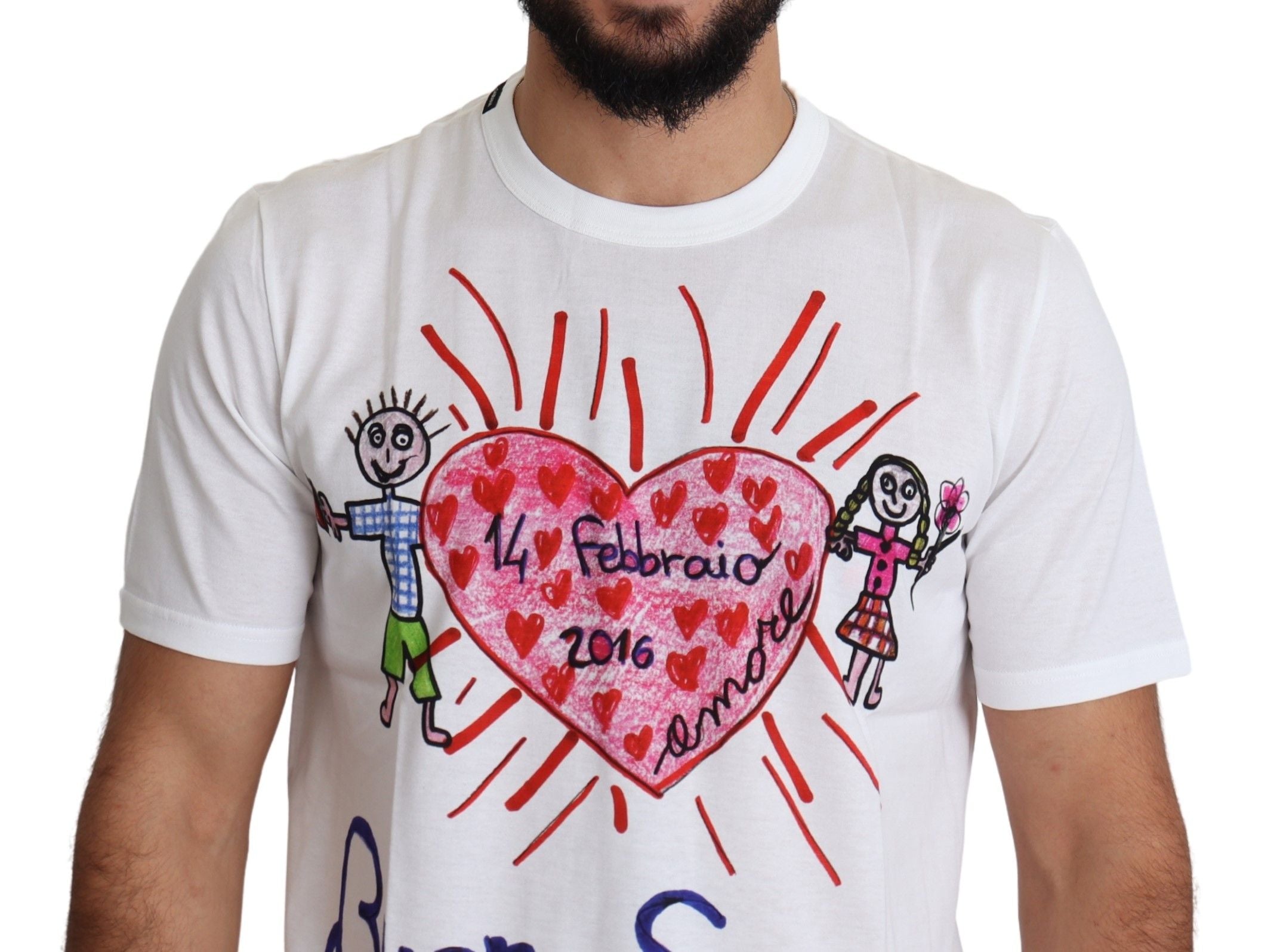 Dolce & Gabbana Vit Valentine Hjärtan Mönster Herr T-shirt
