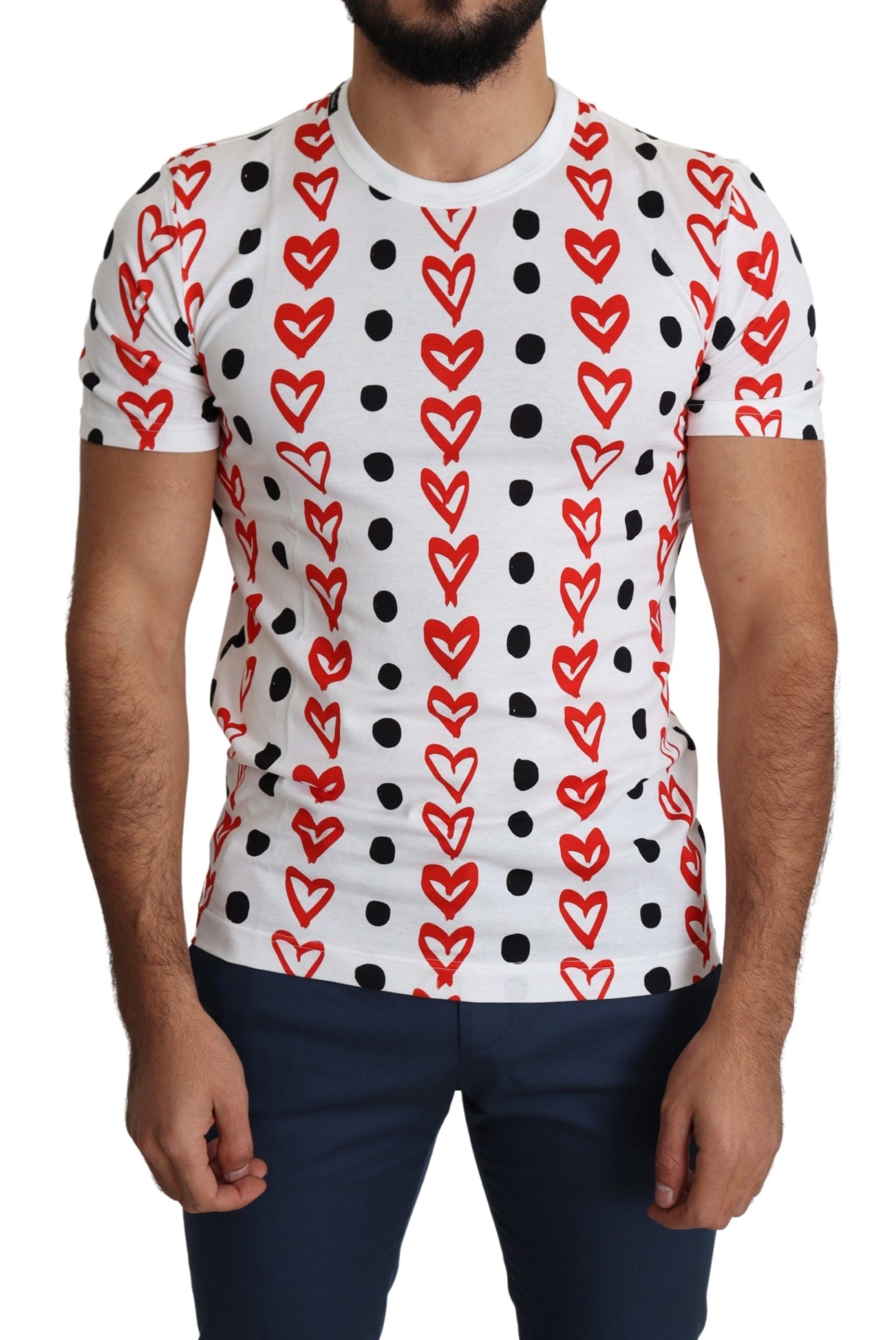 Dolce & Gabbana Vit Hjärtmönster Bomull Herrtopp T-shirt