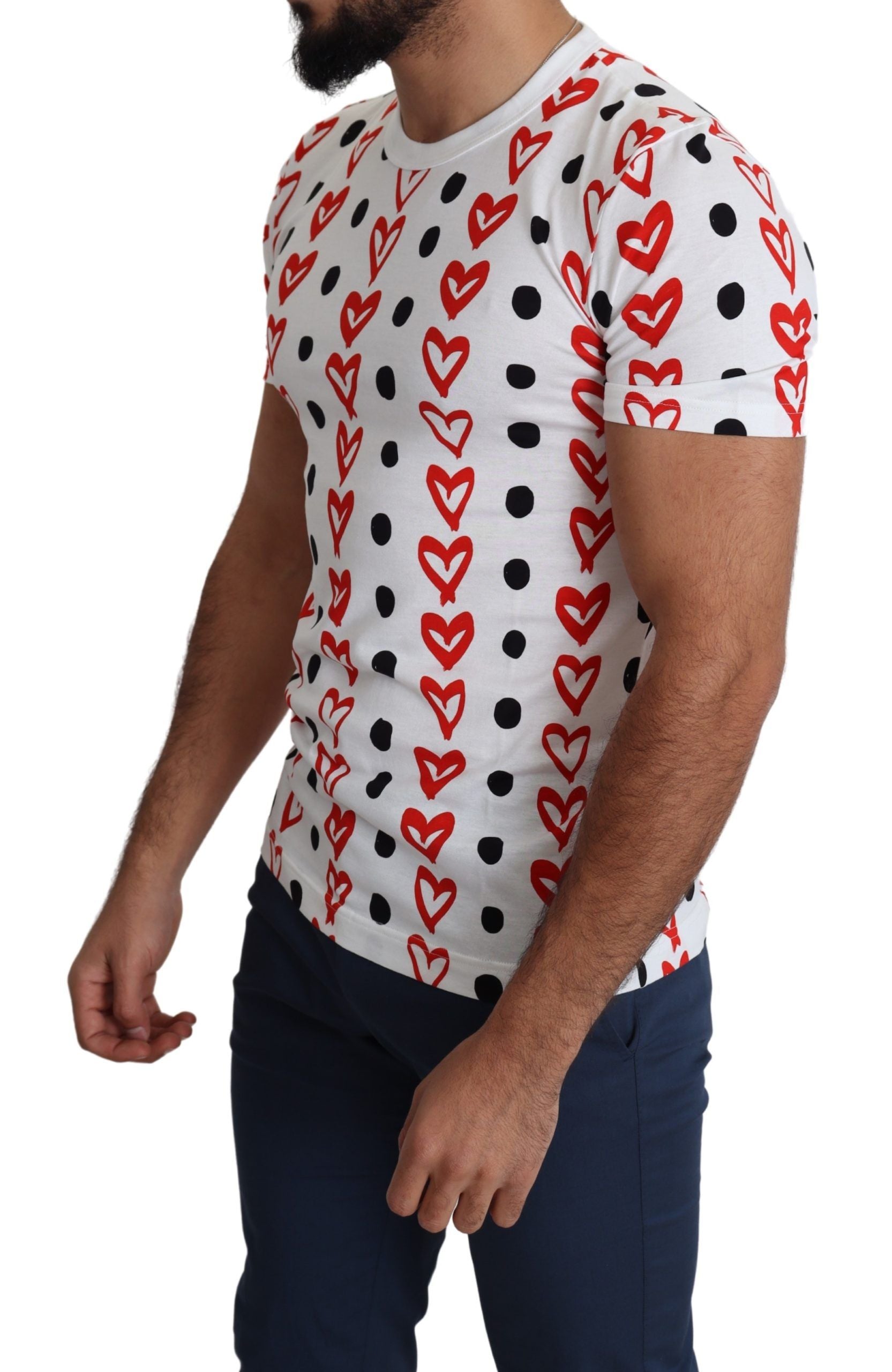 Dolce & Gabbana Vit Hjärtmönster Bomull Herrtopp T-shirt