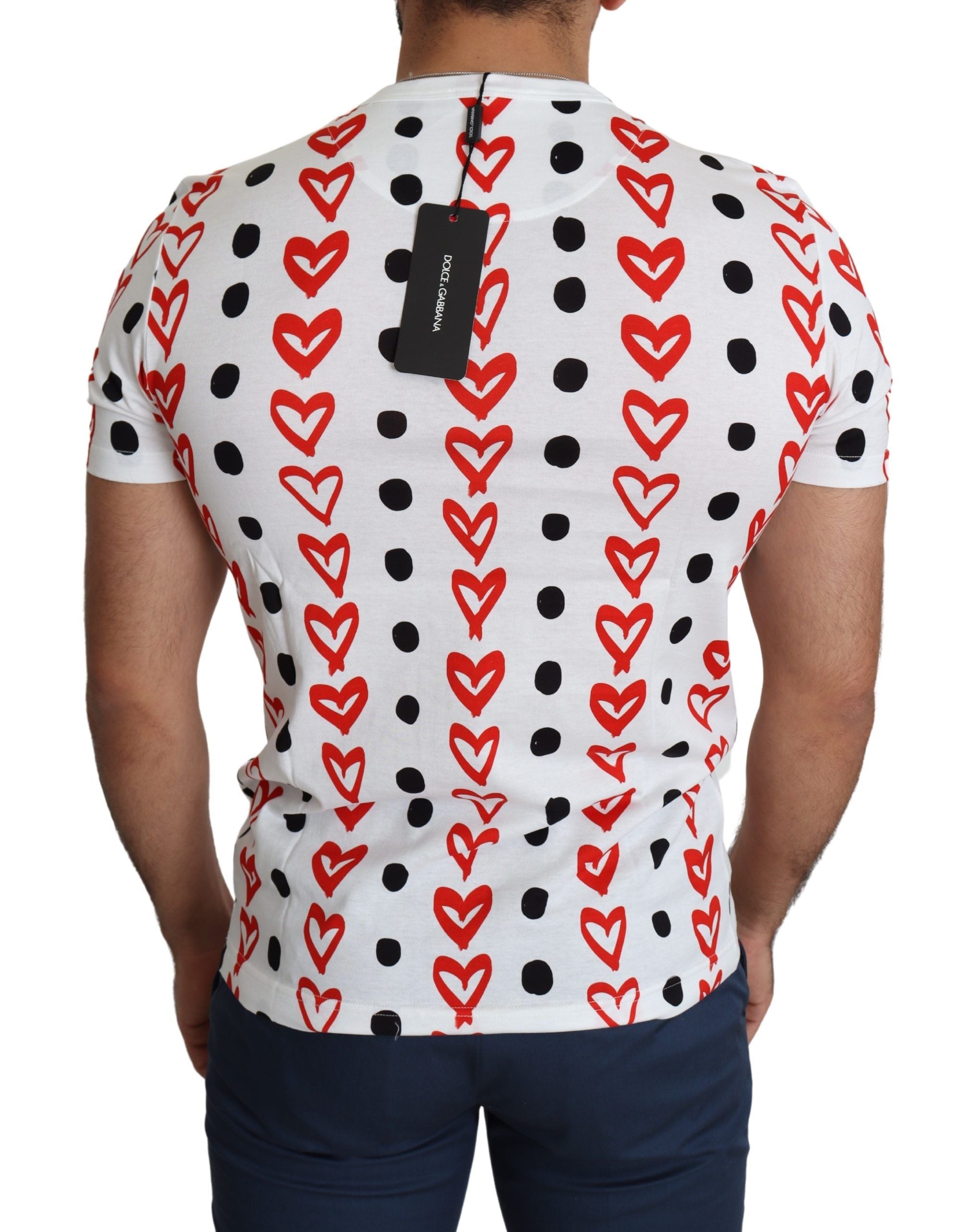 Dolce & Gabbana Vit Hjärtmönster Bomull Herrtopp T-shirt