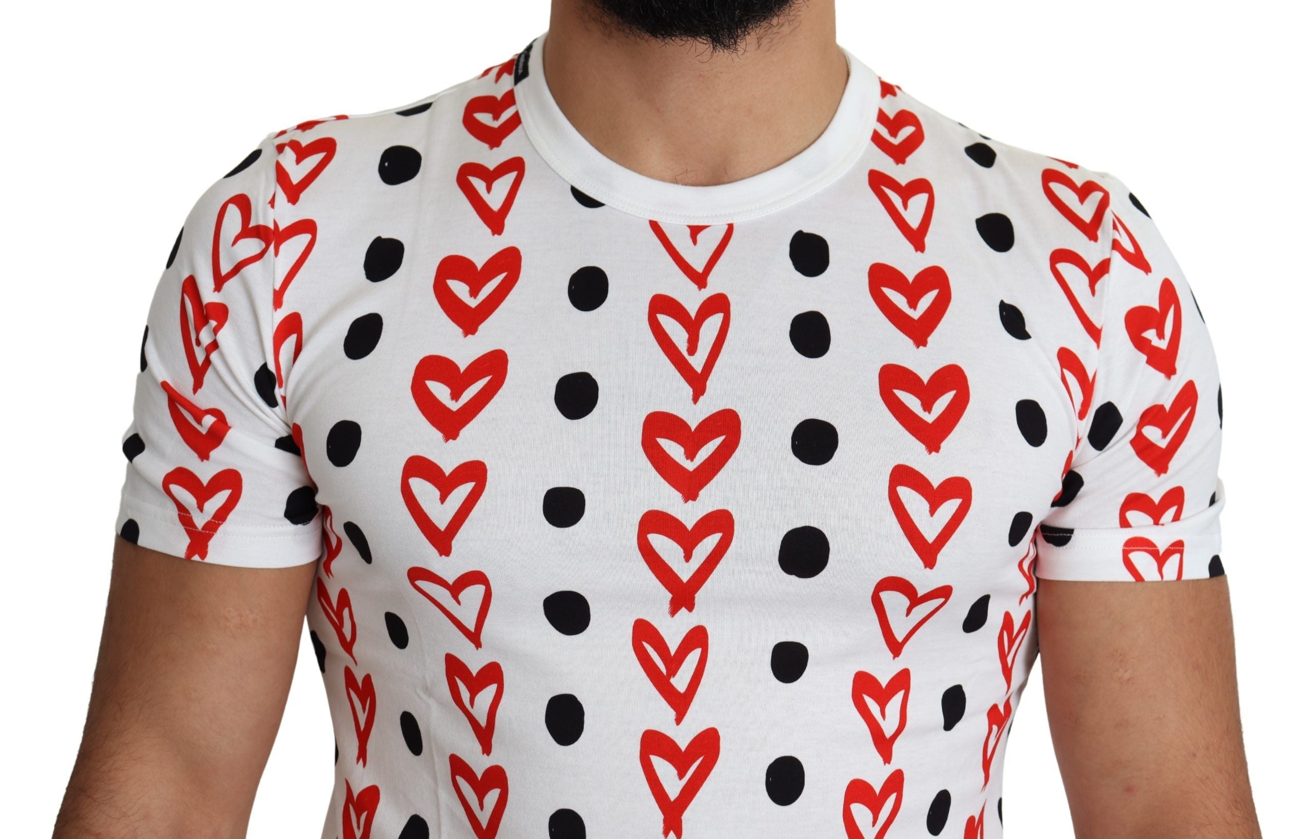 Dolce & Gabbana Vit Hjärtmönster Bomull Herrtopp T-shirt