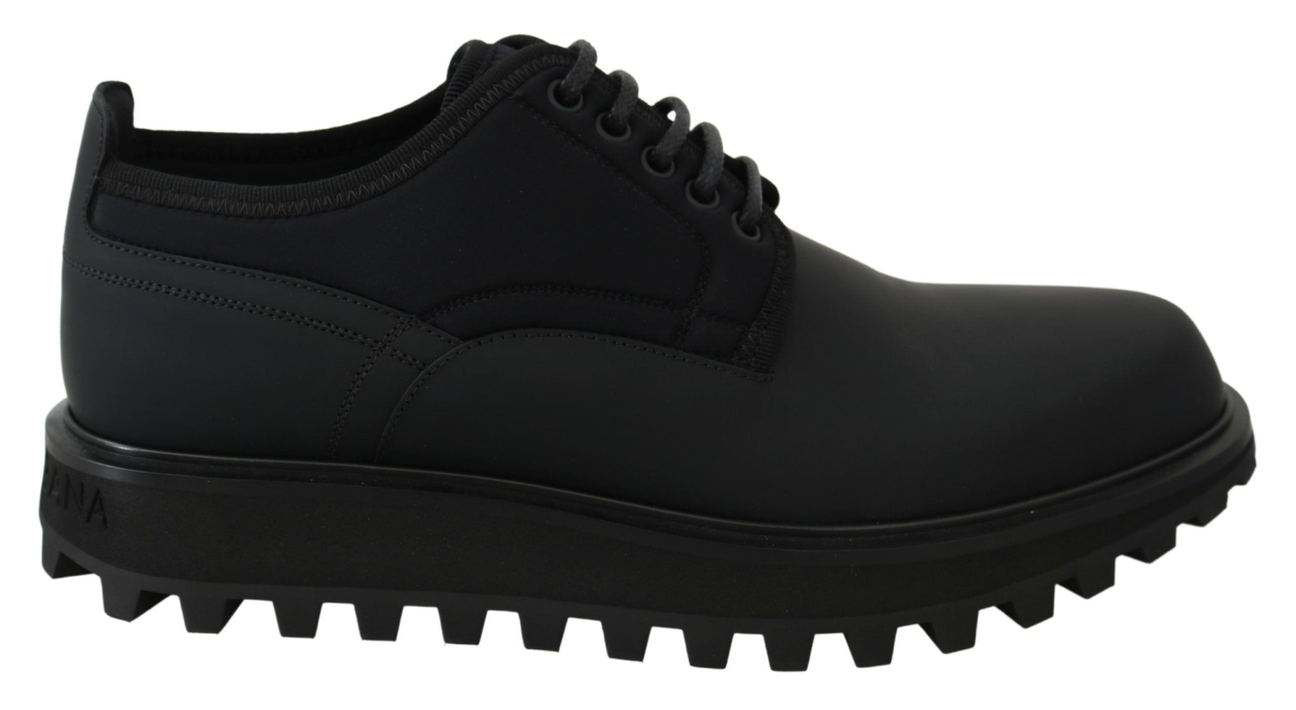Dolce & Gabbana Svarta Gummiböjda Kalvskinns-Derby Vulcano-skor