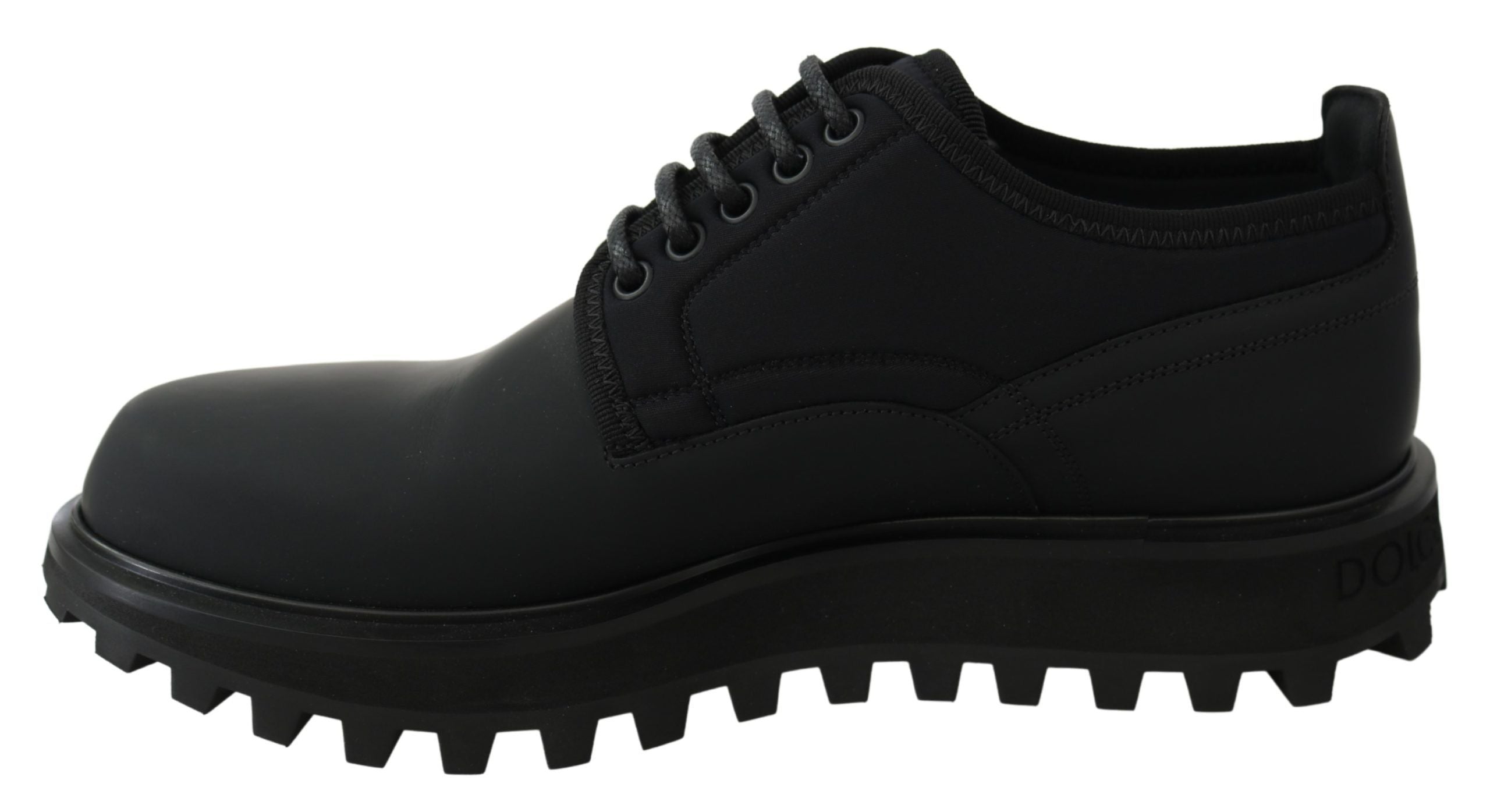 Dolce & Gabbana Svarta Gummiböjda Kalvskinns-Derby Vulcano-skor