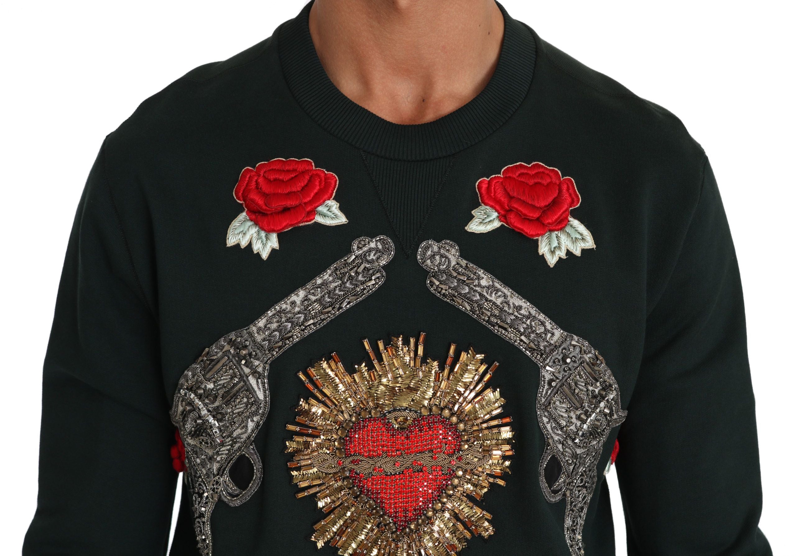 Dolce & Gabbana Grön Kristallhjärta Rosor Gun Tröja