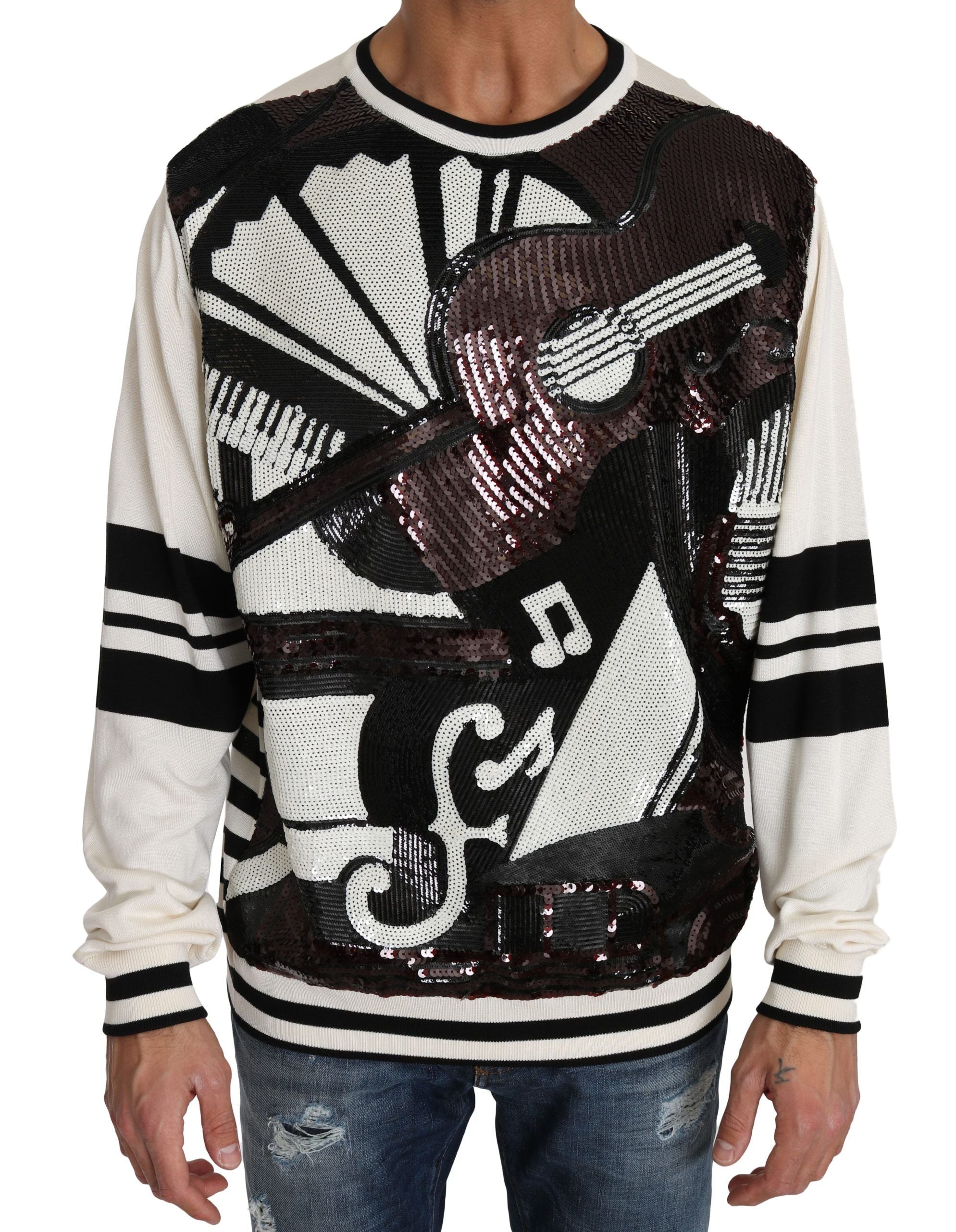 Dolce & Gabbana Vit Jazz Paljettgitarrtröja