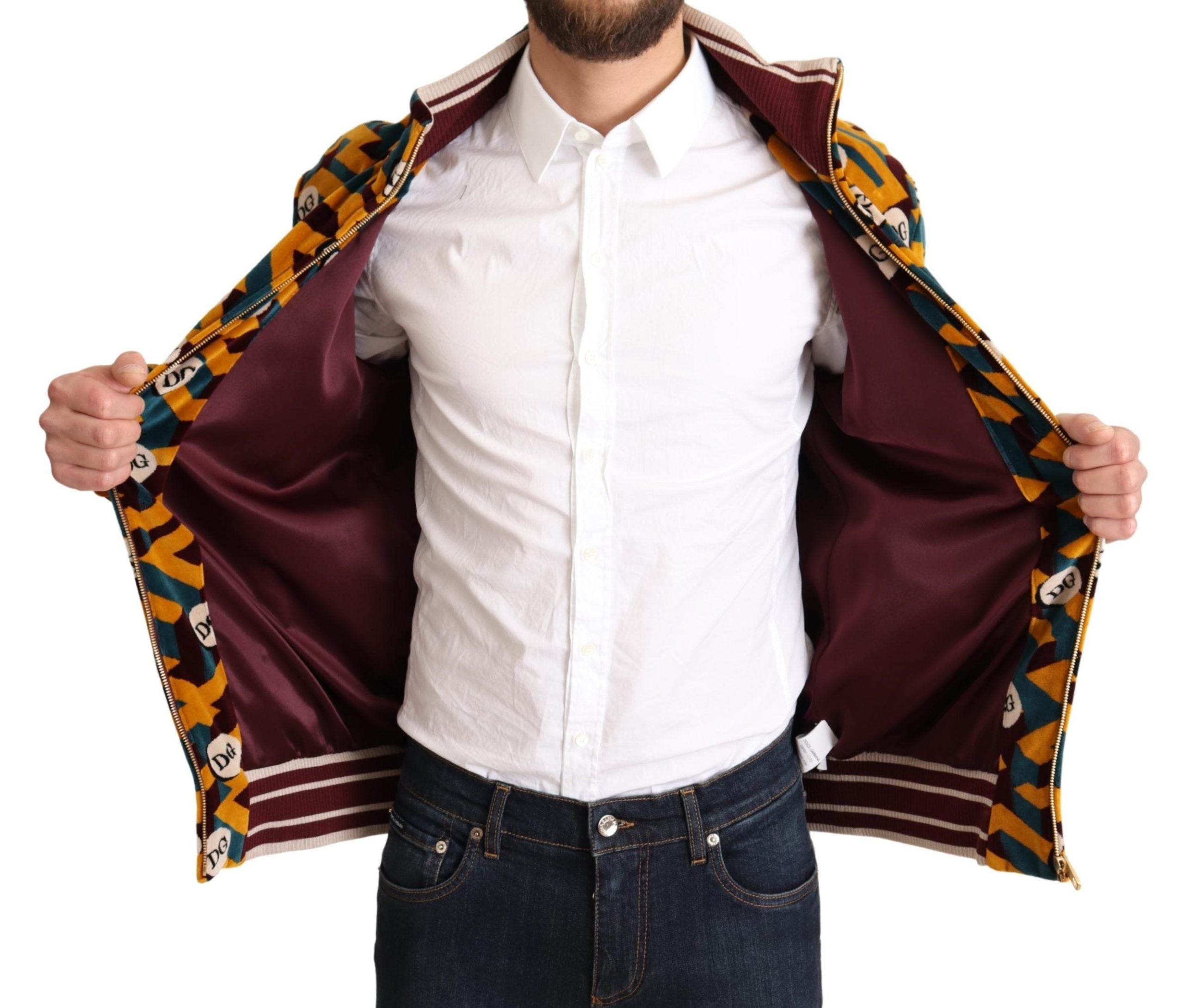 Dolce & Gabbana Flerfärgad Sammets DG Logo Herrtröja