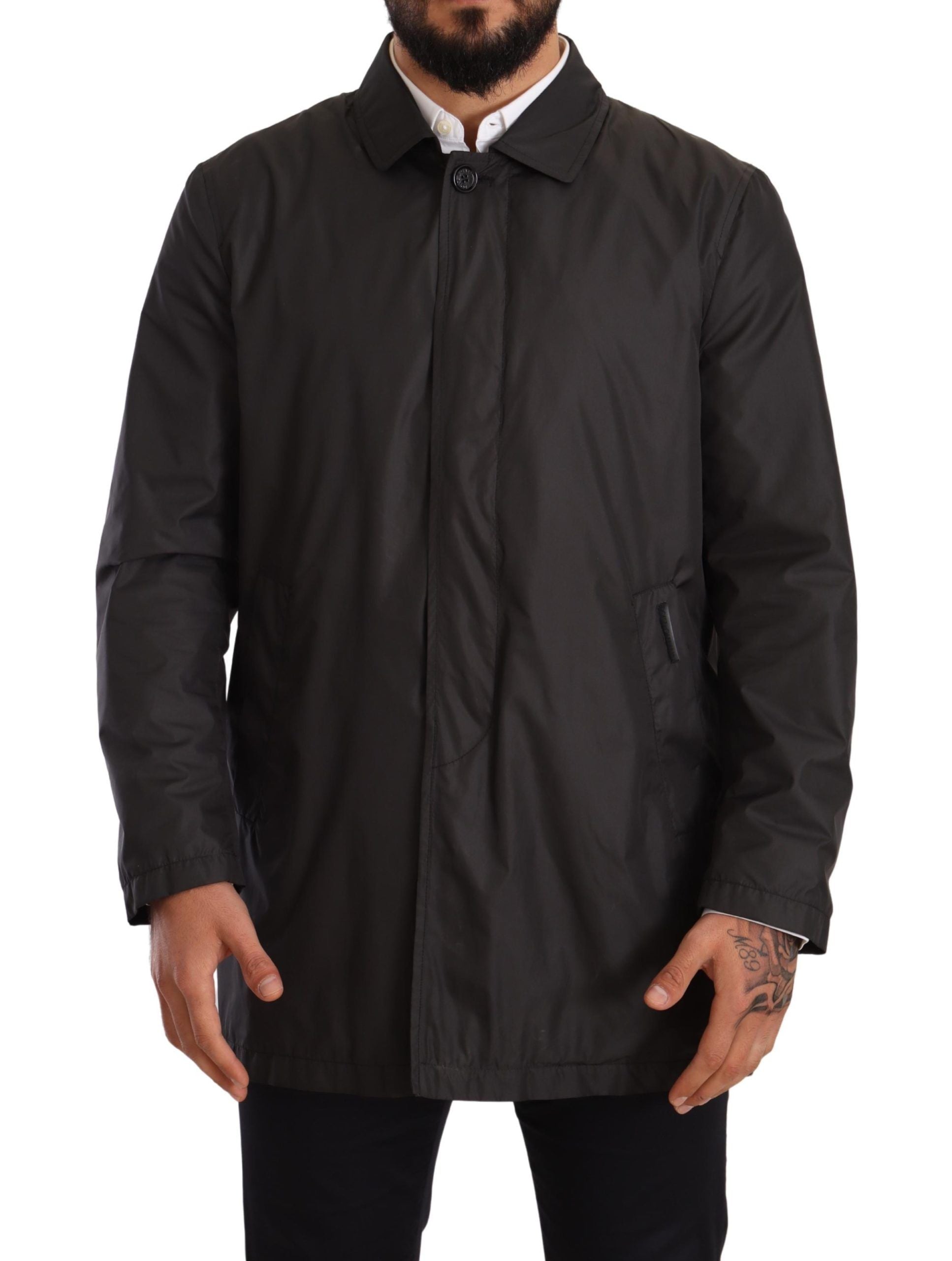 Dolce & Gabbana Svart Polyester Herr Trenchcoatjacka