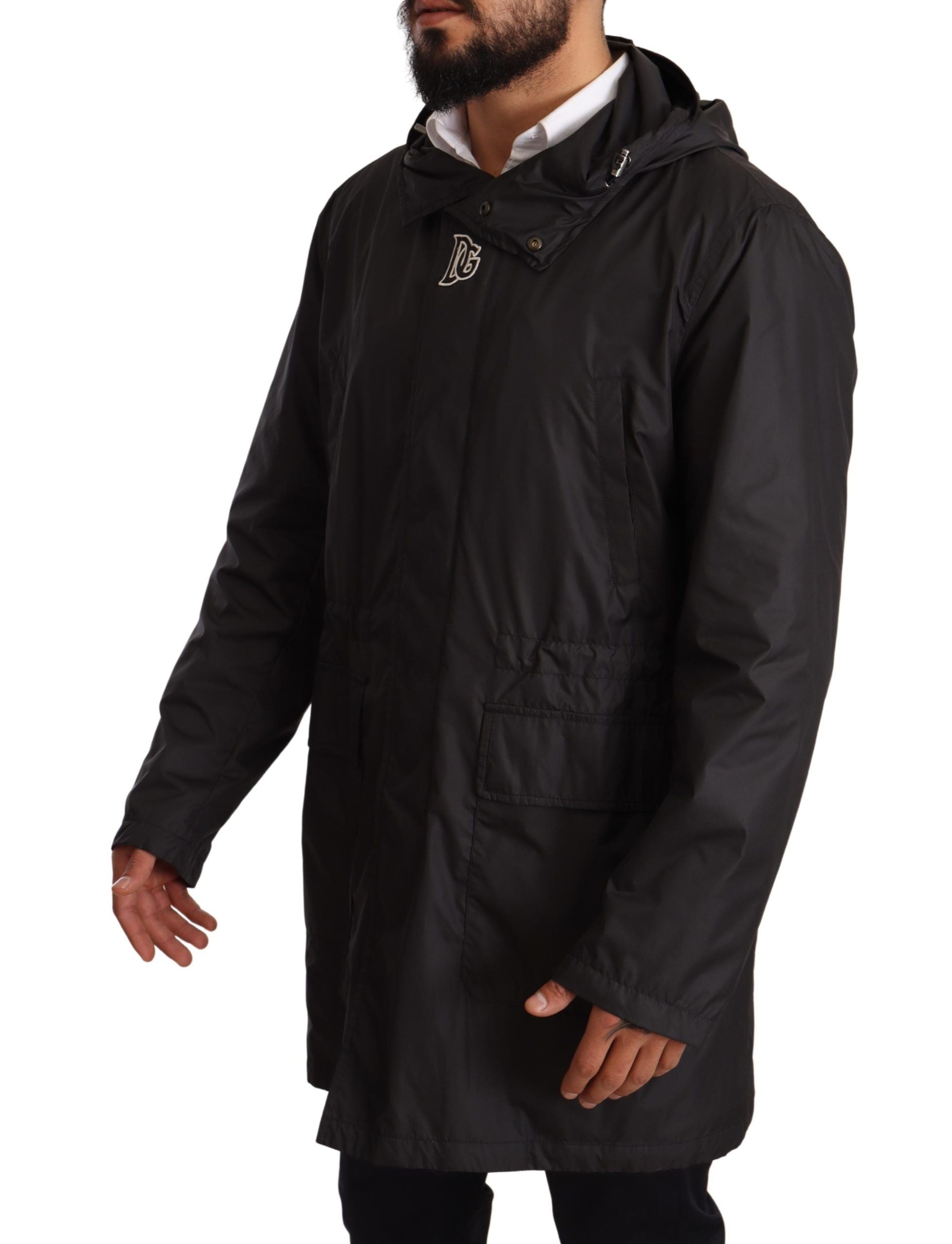 Dolce & Gabbana Svart Trenchcoat Med Huva Herrjacka