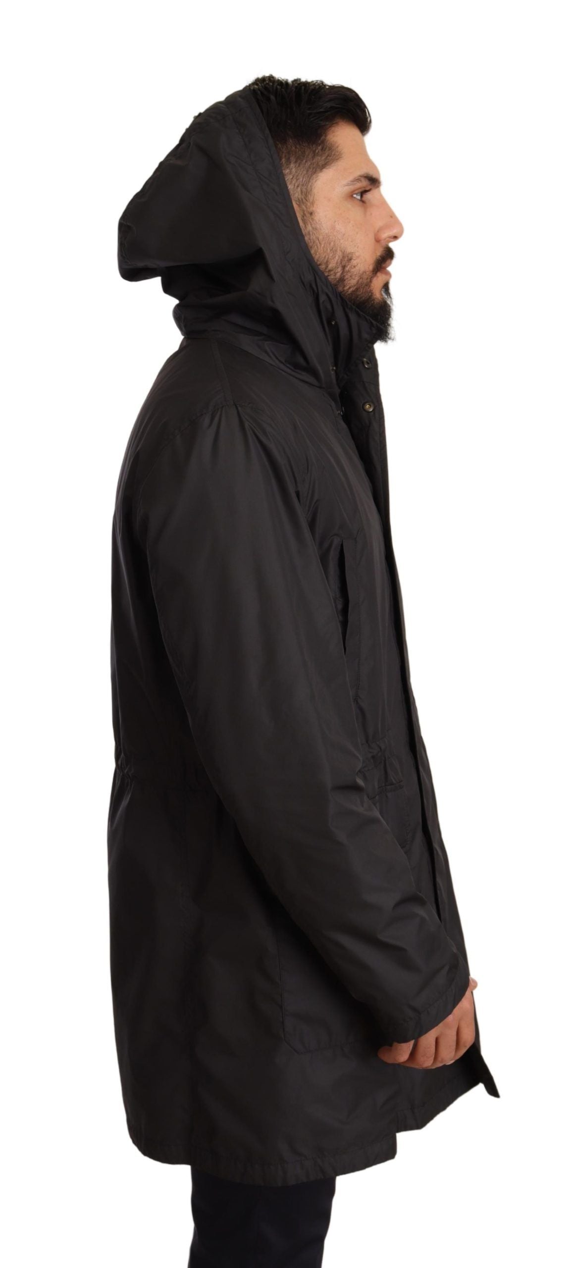 Dolce & Gabbana Svart Trenchcoat Med Huva Herrjacka