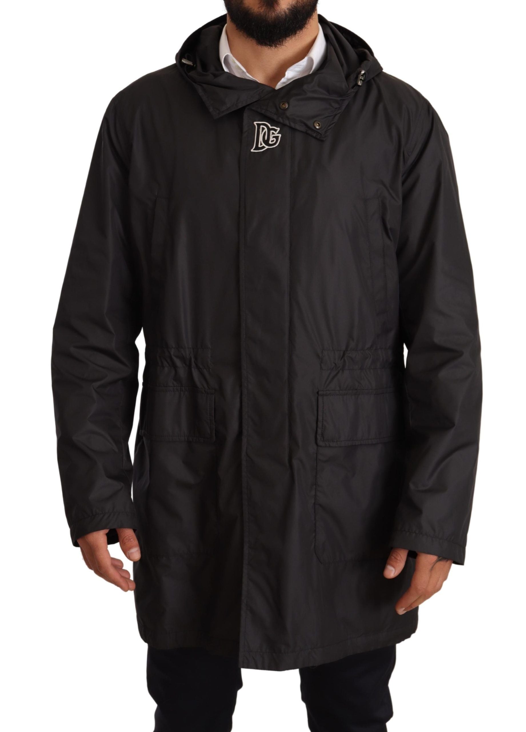 Dolce & Gabbana Svart Trenchcoat Med Huva Herrjacka