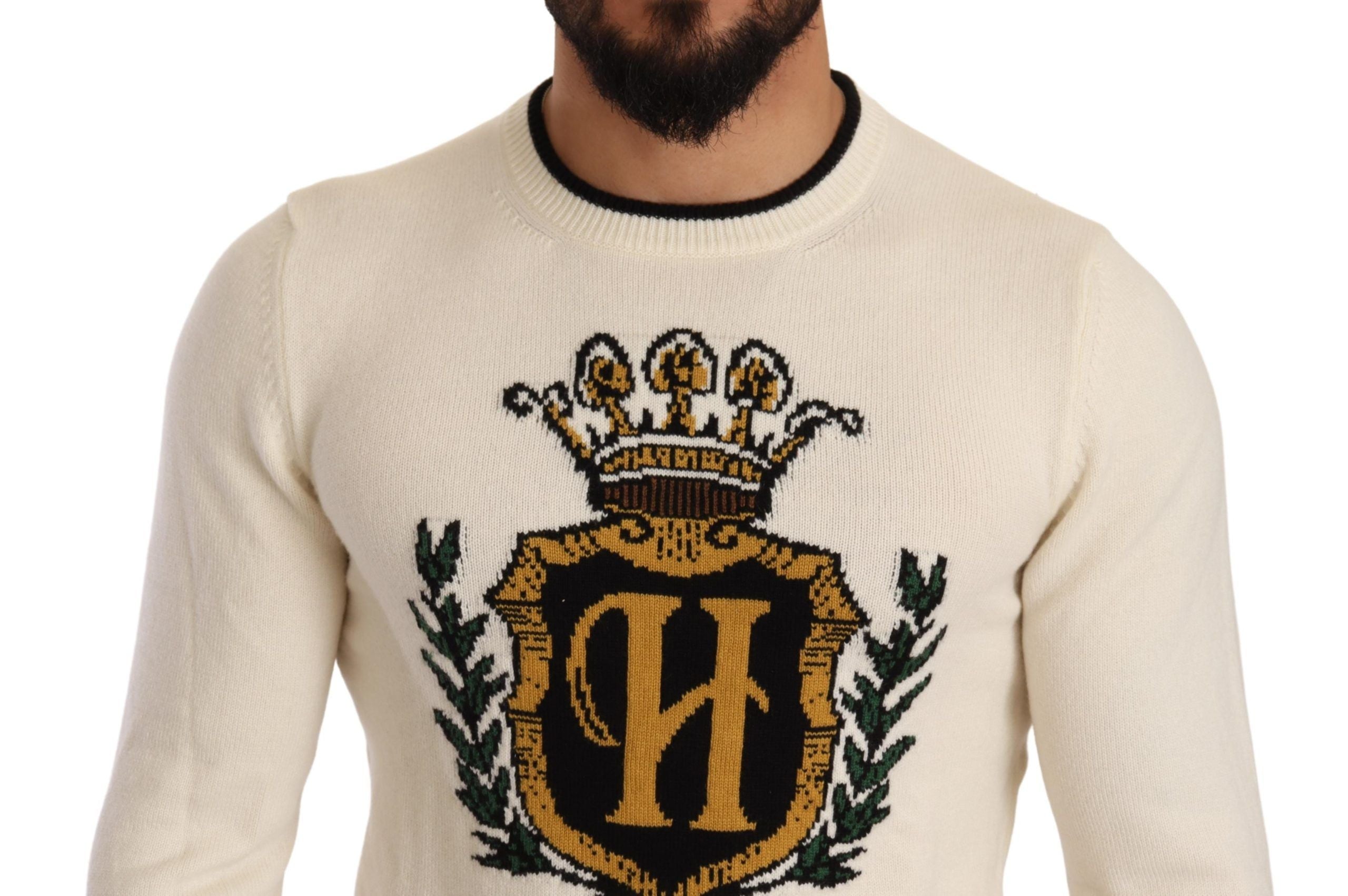 Dolce & Gabbana Vit Heraldisk Kashmirtröja