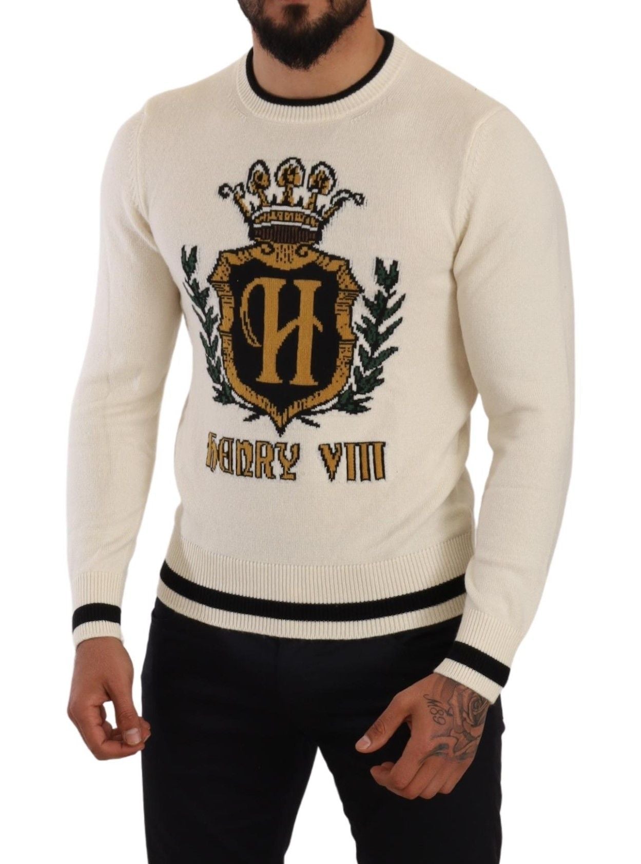 Dolce & Gabbana Vit Heraldisk Kashmirtröja