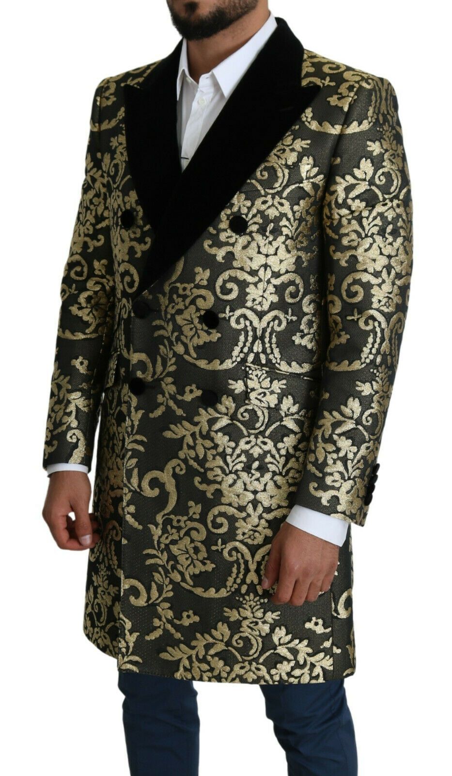 Dolce & Gabbana Svart Guld Jacquard Lång Kappa SICILIA Jacka