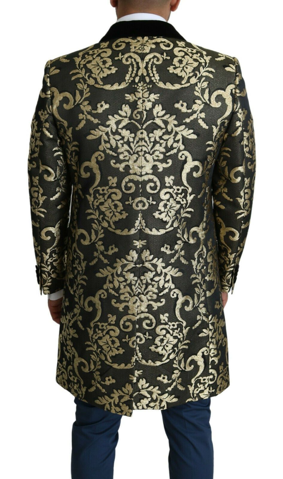 Dolce & Gabbana Svart Guld Jacquard Lång Kappa SICILIA Jacka