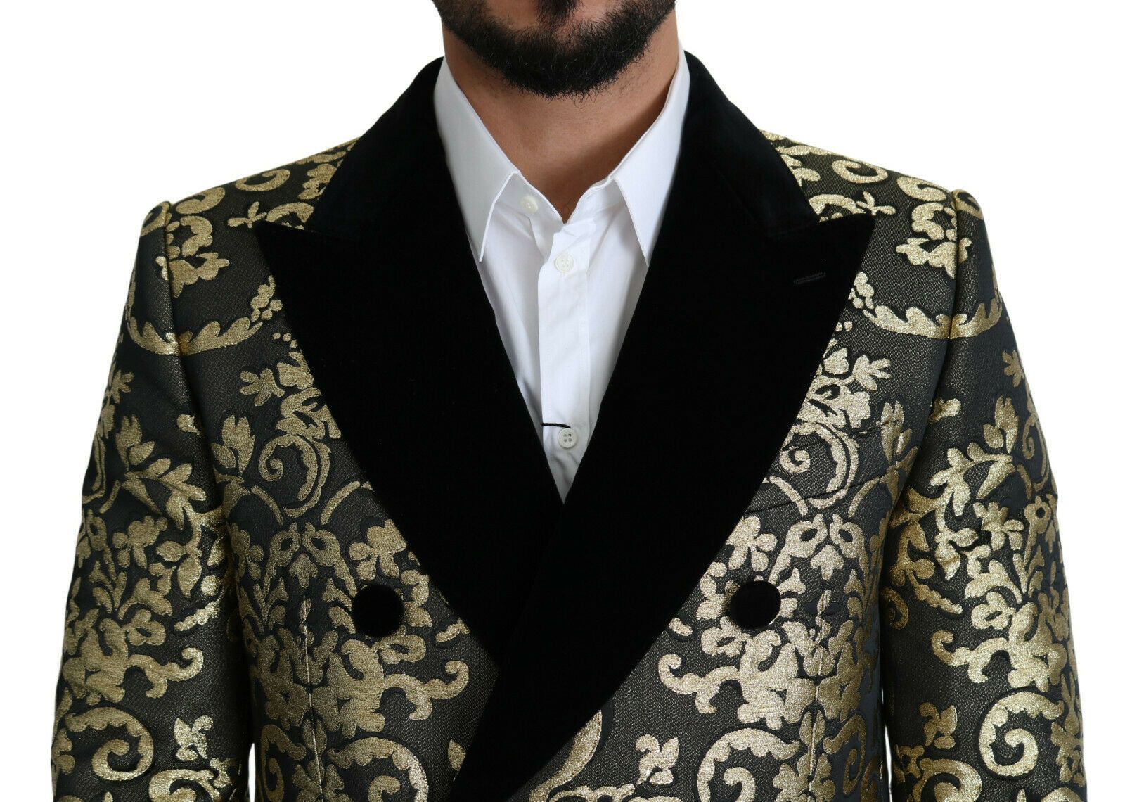 Dolce & Gabbana Svart Guld Jacquard Lång Kappa SICILIA Jacka