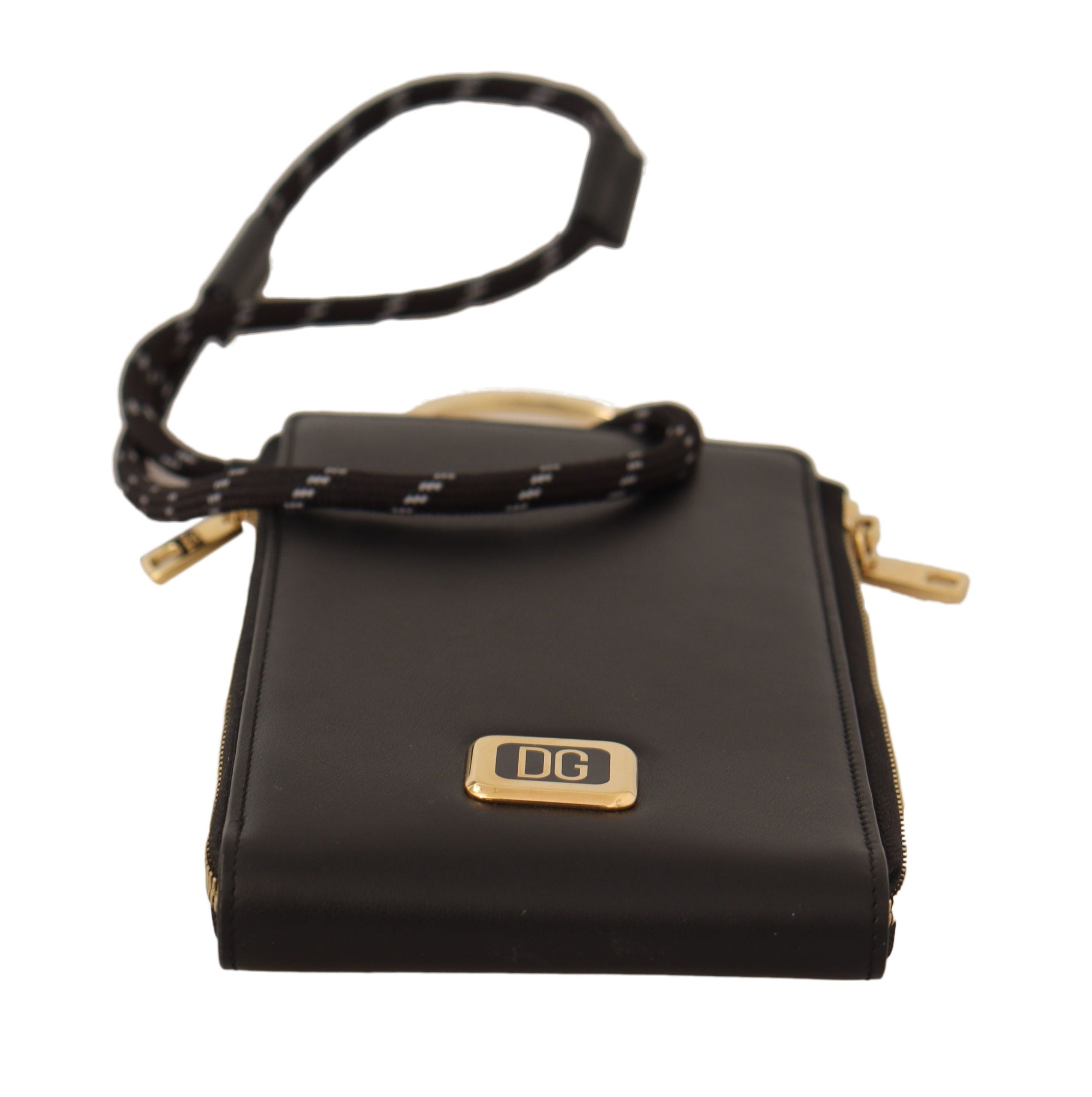 Dolce & Gabbana Svart Läder Logotypplack Halsrem Kort Myntplånbok