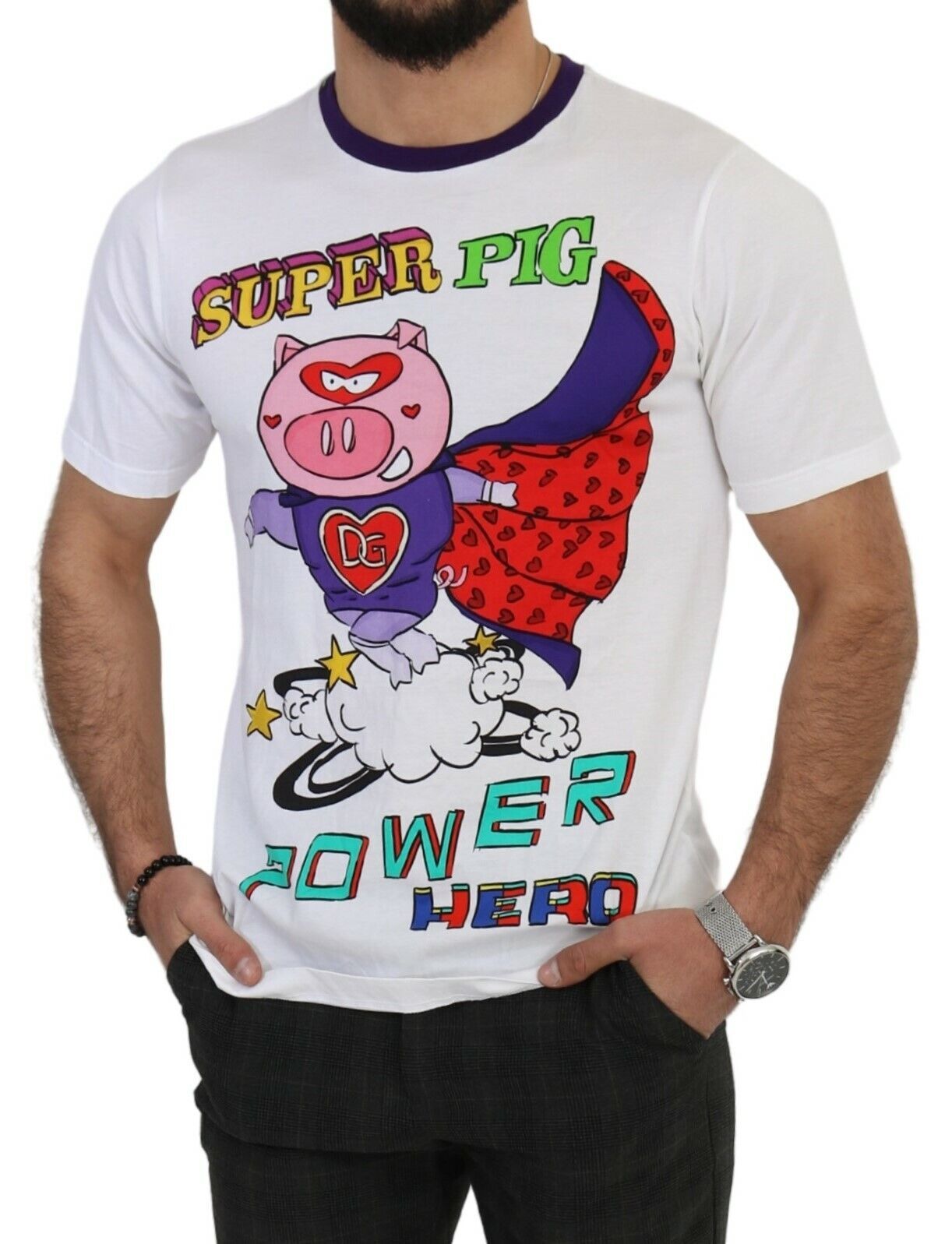 Dolce & Gabbana Vit bomullstopp Super Power Pig T-shirt