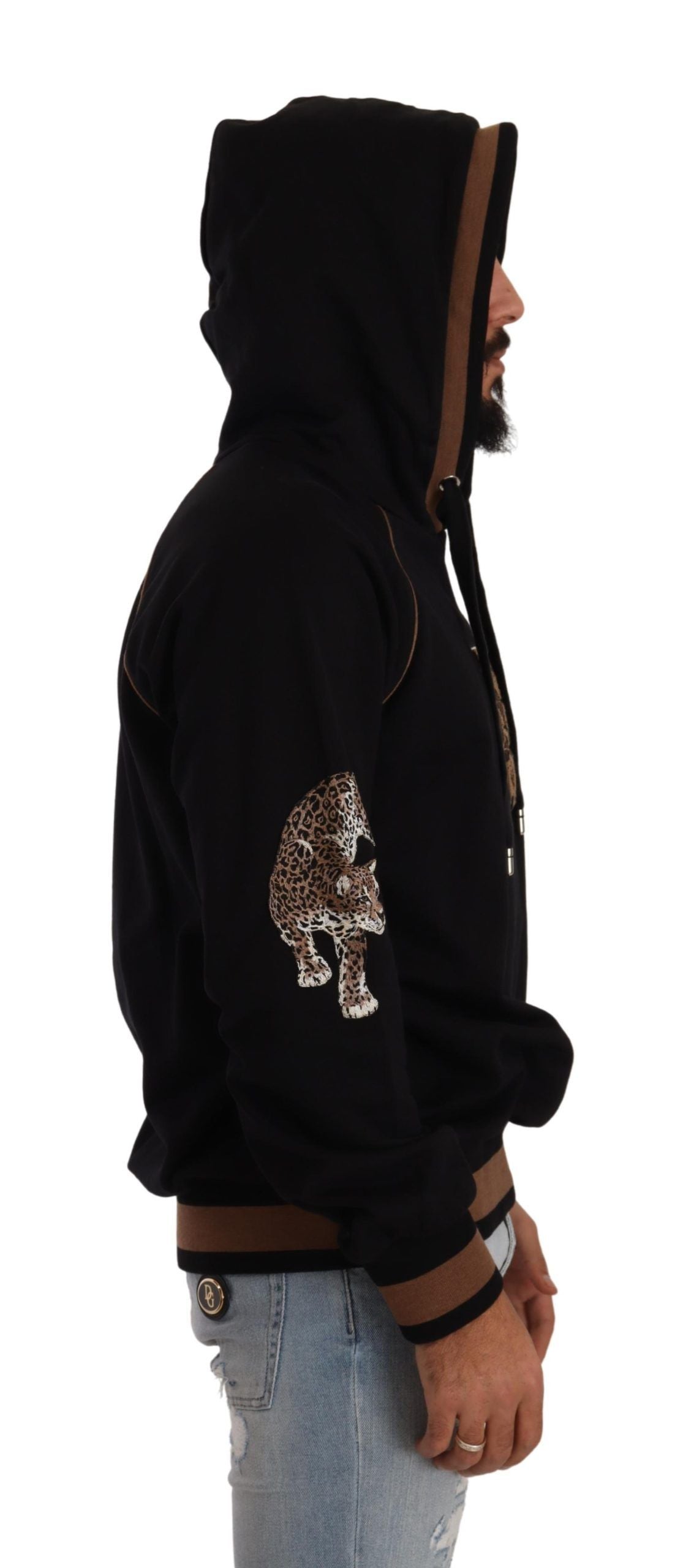 Dolce & Gabbana Svart Brun Leopard Bomull Huvtröja