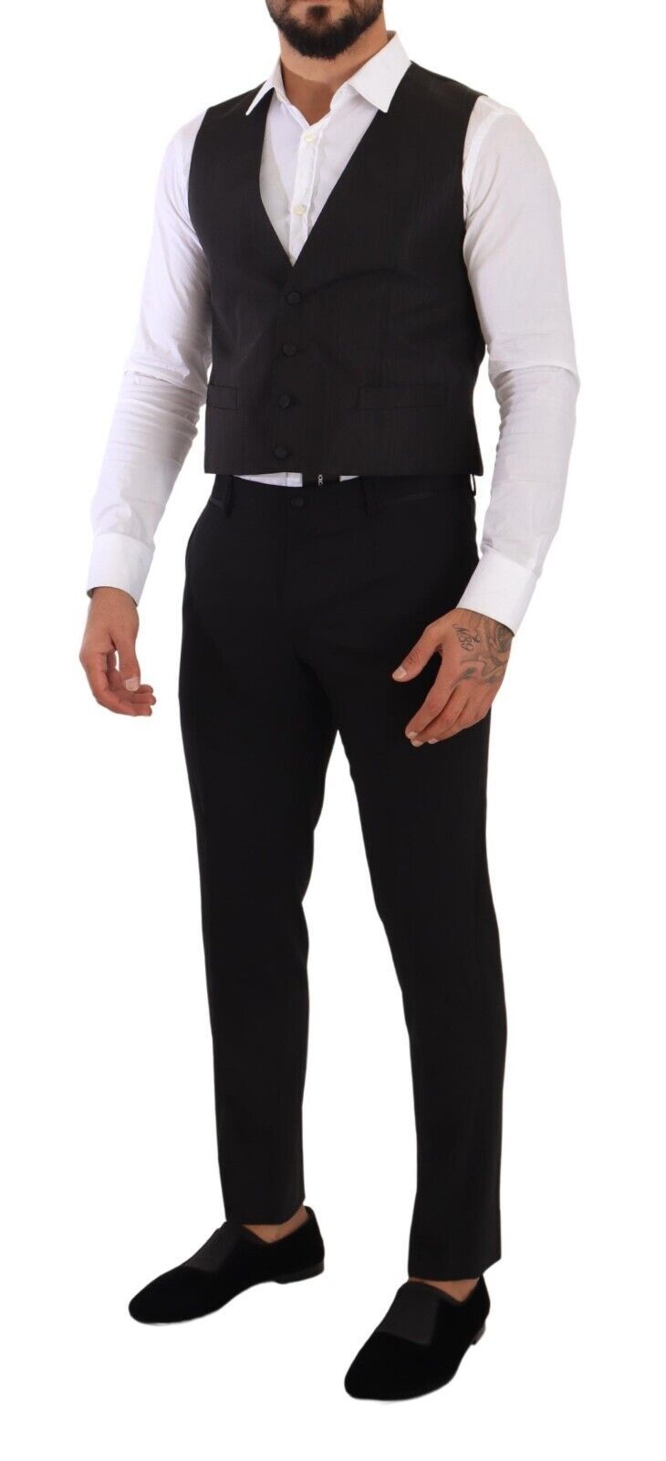 Dolce & Gabbana Grå Sidenväst Slim Fit Formell Väst
