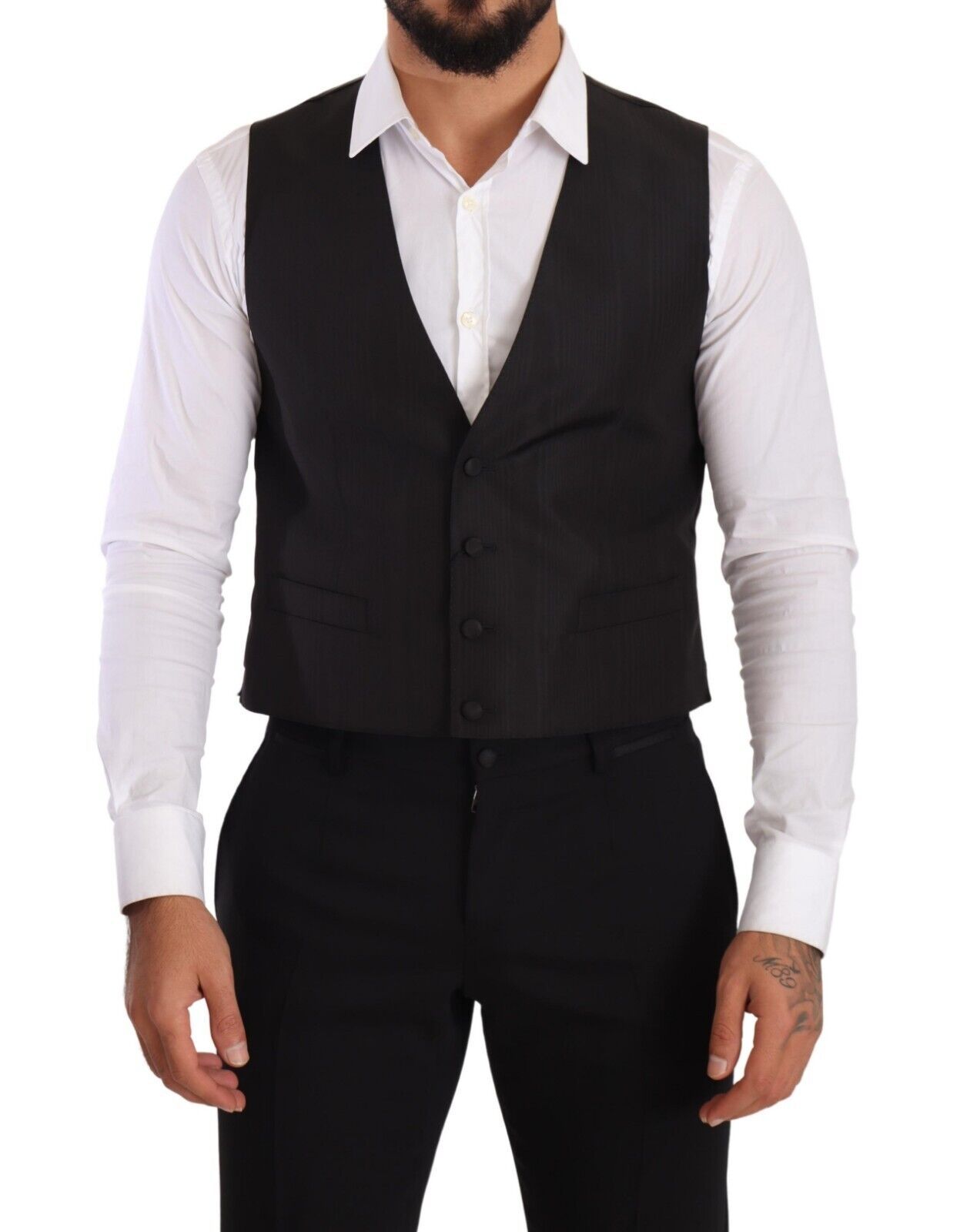 Dolce & Gabbana Grå Sidenväst Slim Fit Formell Väst