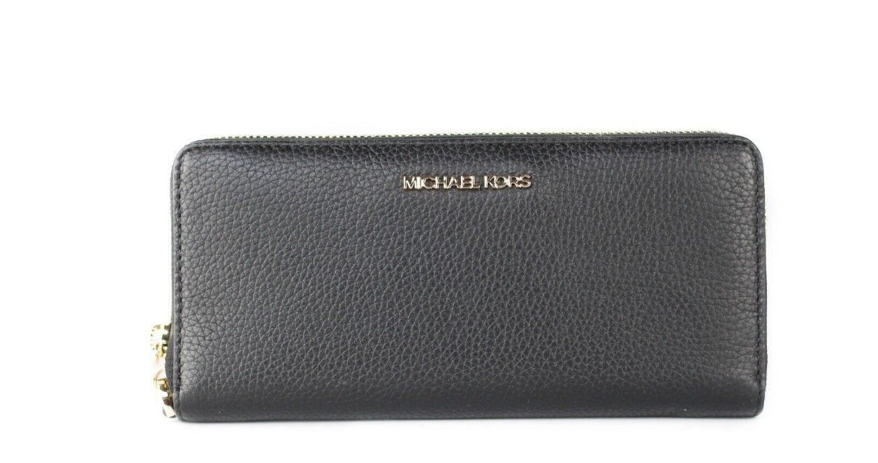 Michael Kors Jet Set Travel stor svart pebble läder Continental handledsplånbok