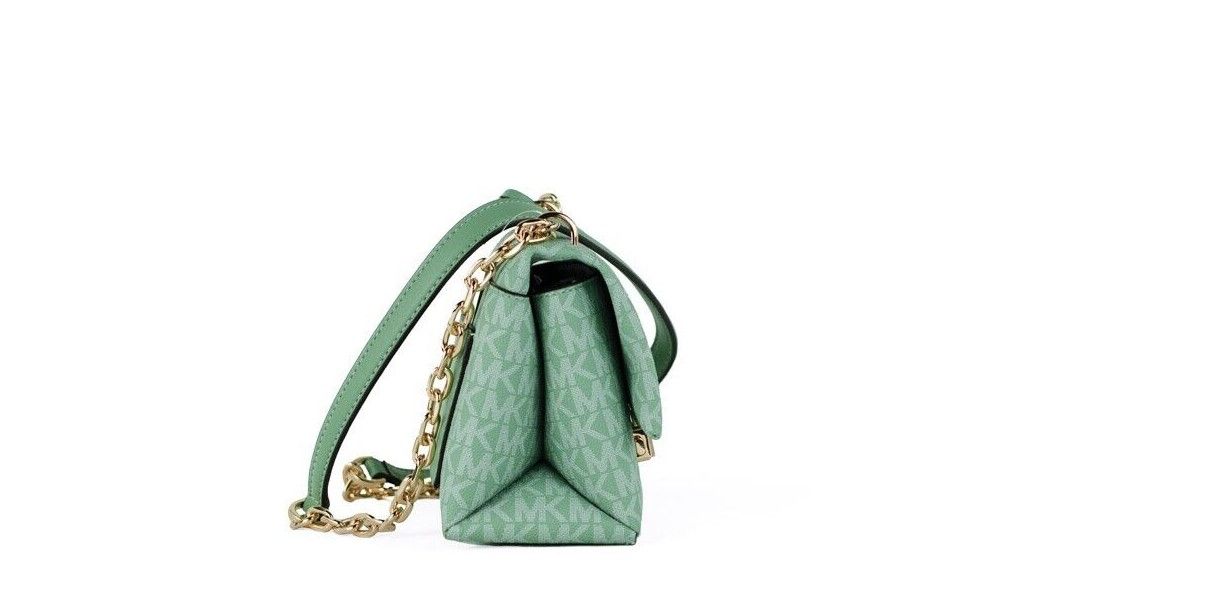 Michael Kors Cece Liten Havsgrön Signature PVC Konvertibel Axelremsväska med Flap