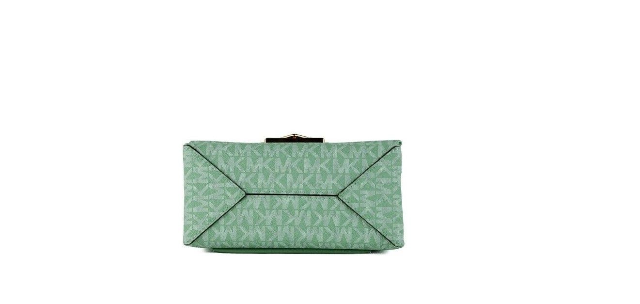 Michael Kors Cece Liten Havsgrön Signature PVC Konvertibel Axelremsväska med Flap